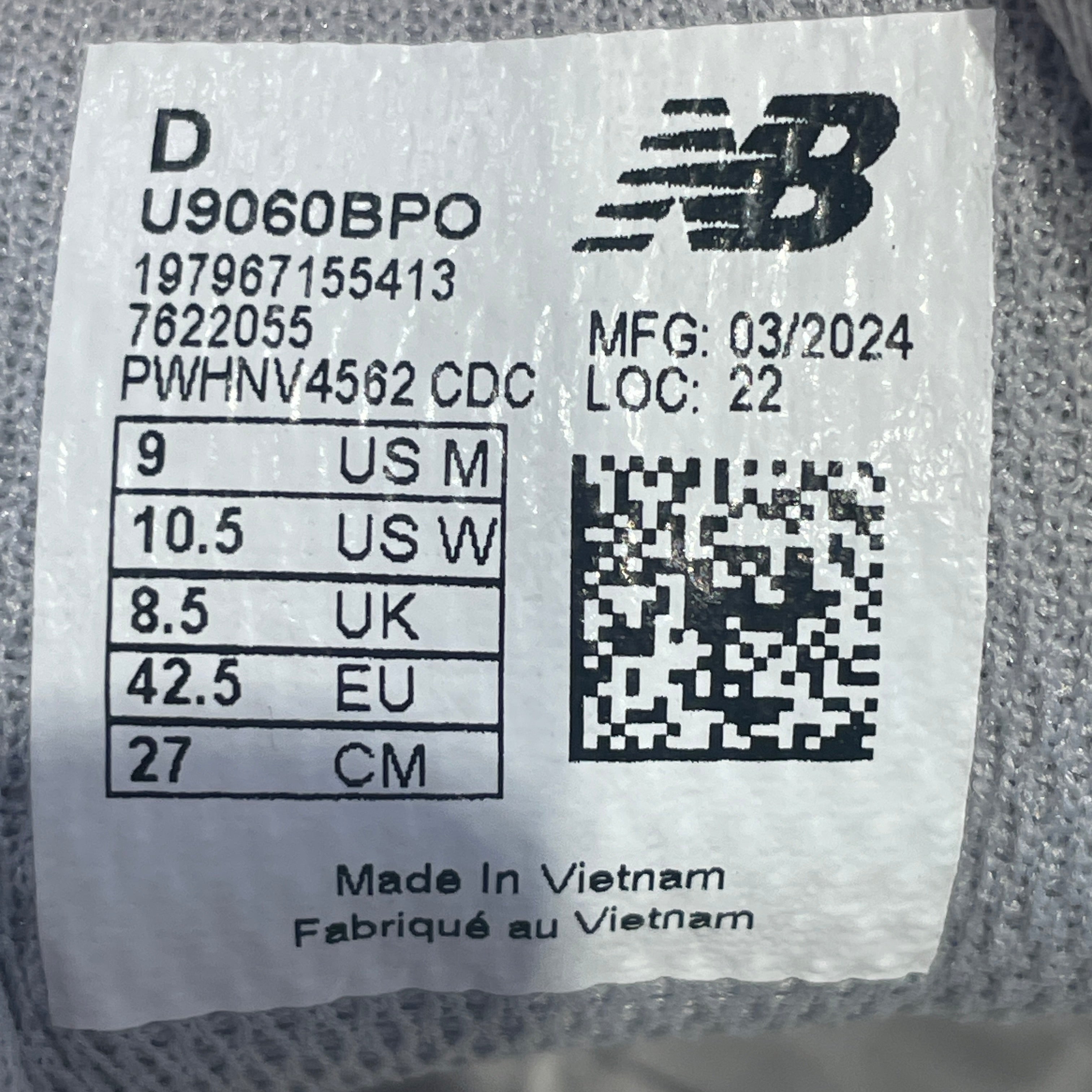 NEW BALANCE/U9060/Low-Sneakers/US 9/BLU/U9060BPO view 3