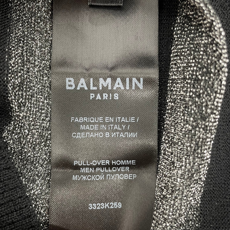 BALMAIN/Sweater/S/Stripe/Wool/BLK/SILVER STRIPES