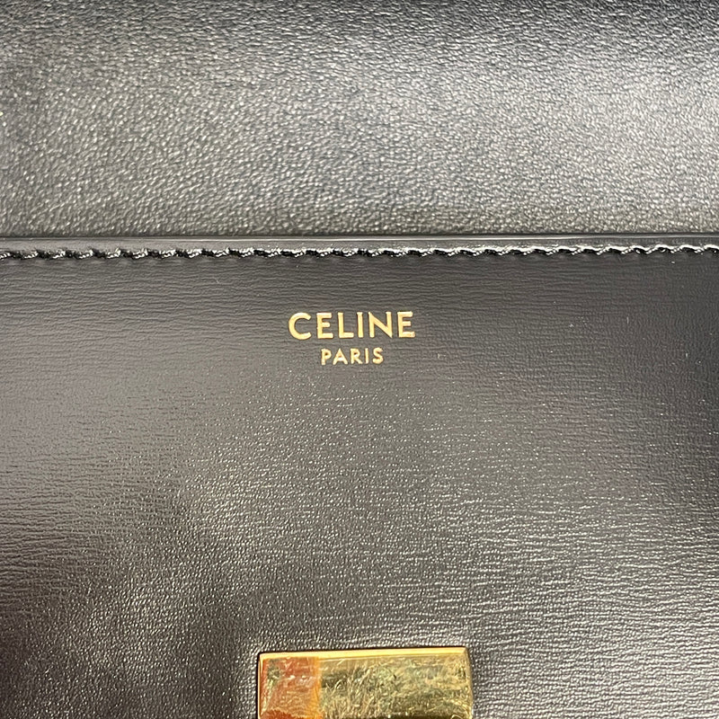 CELINE/Hand Bag/OS/Leather/BLK/Gold clasp bag no zipper