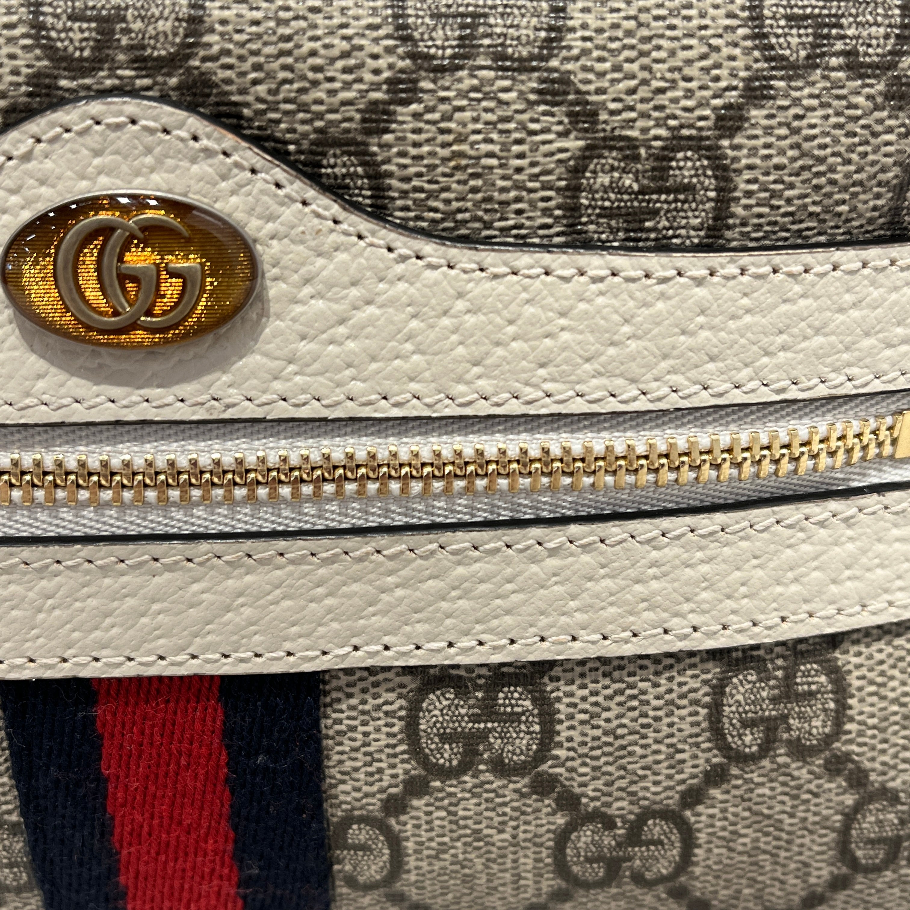 GUCCI/Cross Body Bag/Monogram/Leather/CRM/OPHIDIA MINI view 6