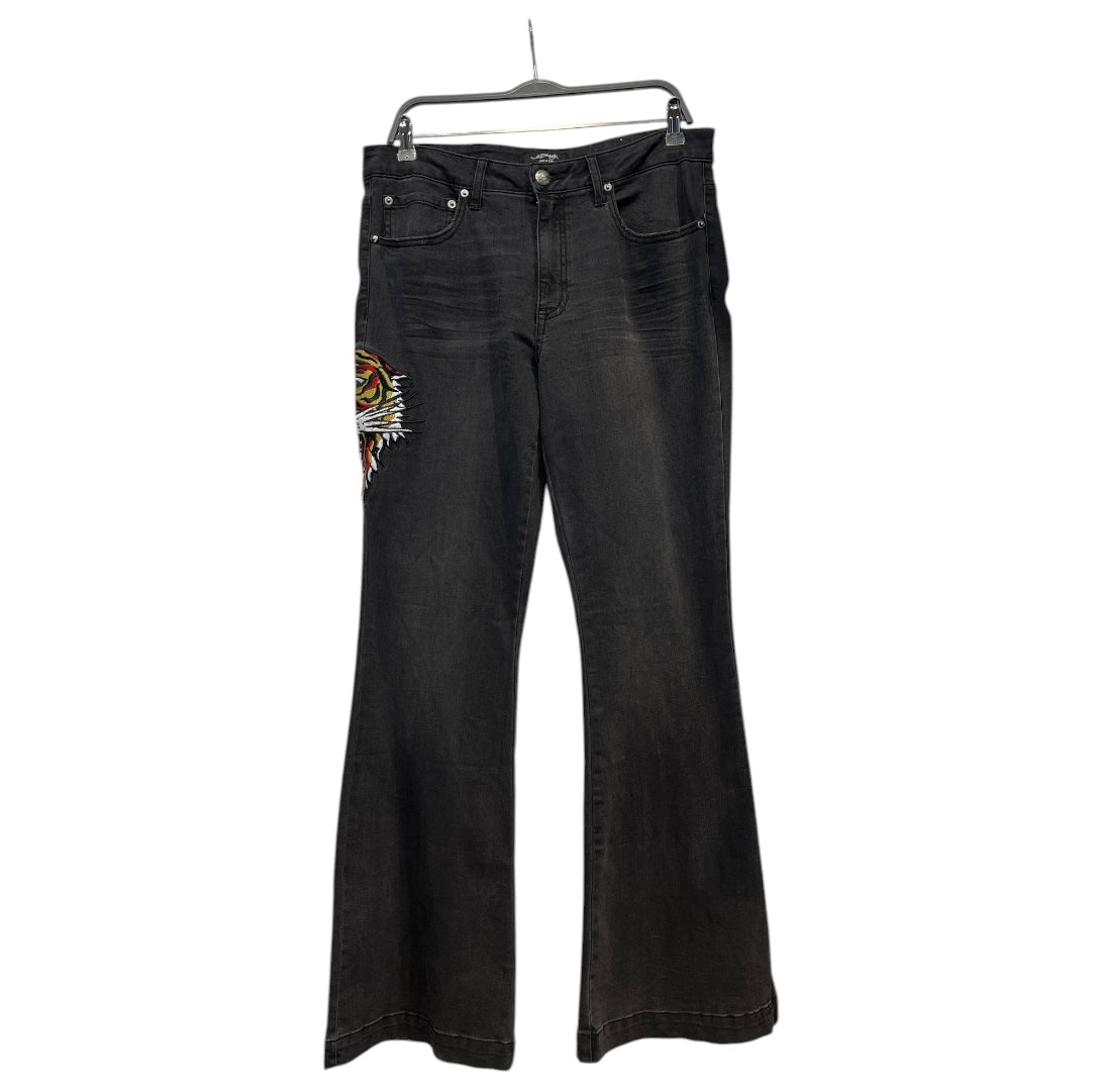 Ed Hardy/Bottoms/32/Cotton/BLK/ED HARDY BLK FLARE W32 TIGER view 1