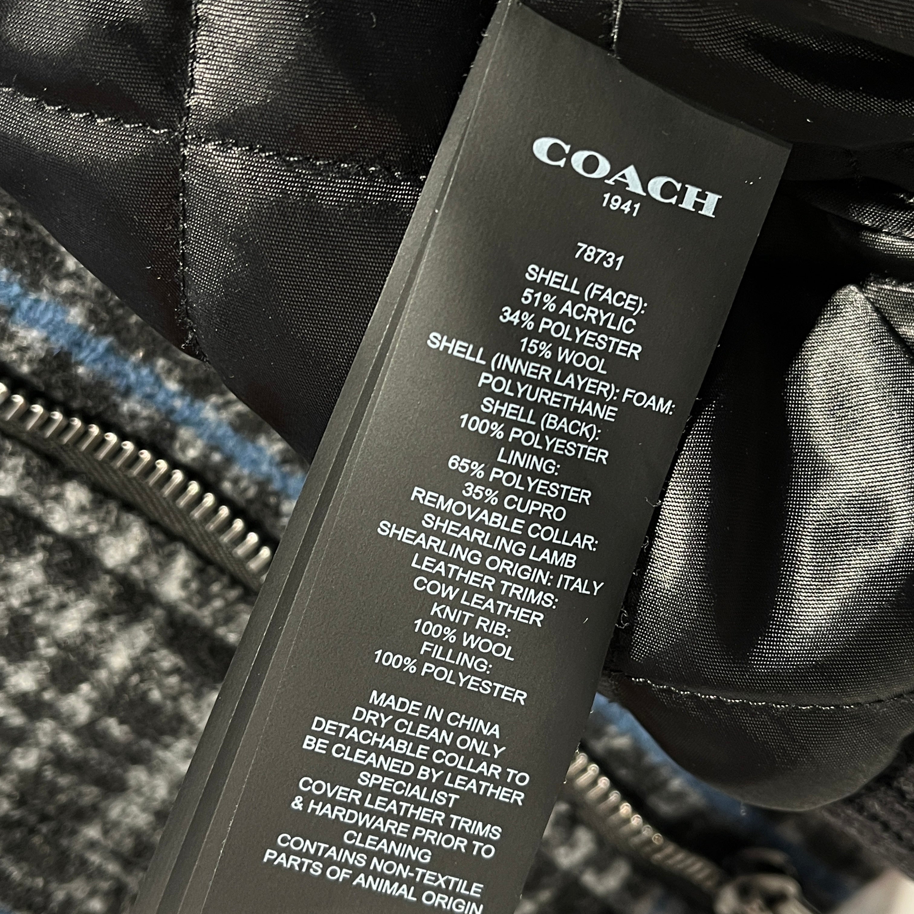 COACH/Fleece Jkt/46/Acrylic/BLU/Plaid/SHEARLING COAT SZ 46 view 5