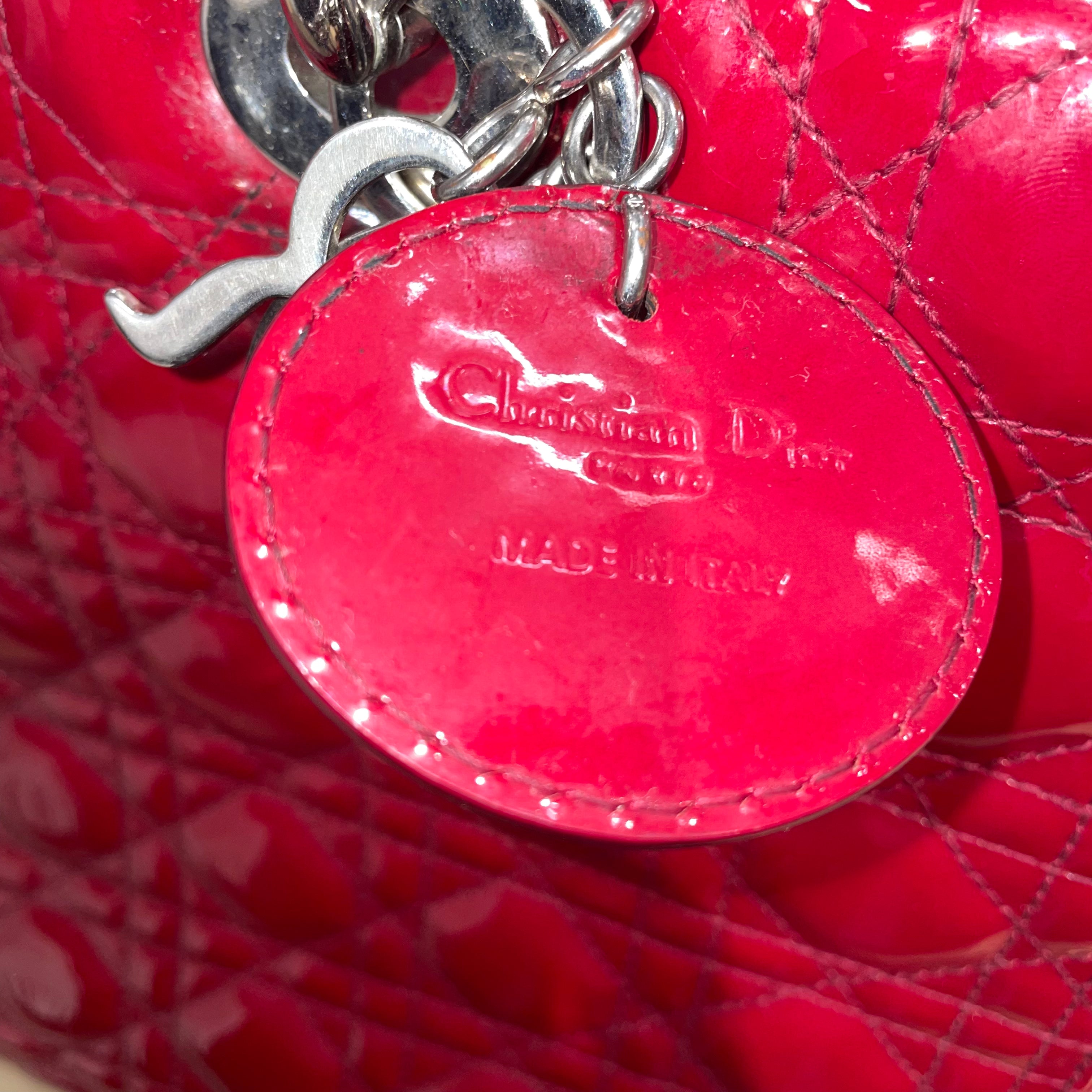 Christian Dior/Hand Bag/Leather/RED/LADY DIOR PATENT LARGE view 6