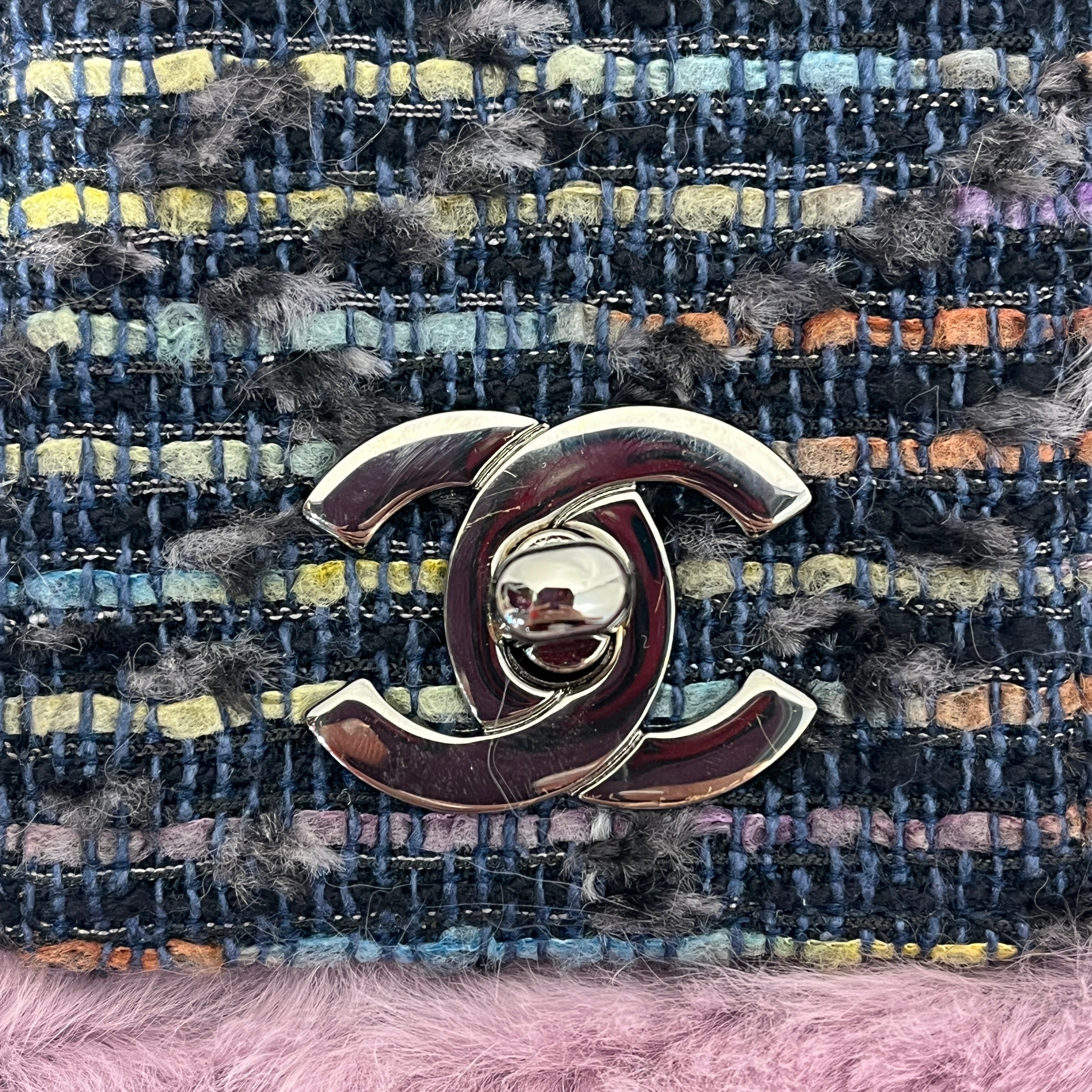 CHANEL/Hand Bag/All Over Print/Fur/PPL/Fantasy Fur Tweed Flap Lilac view 7