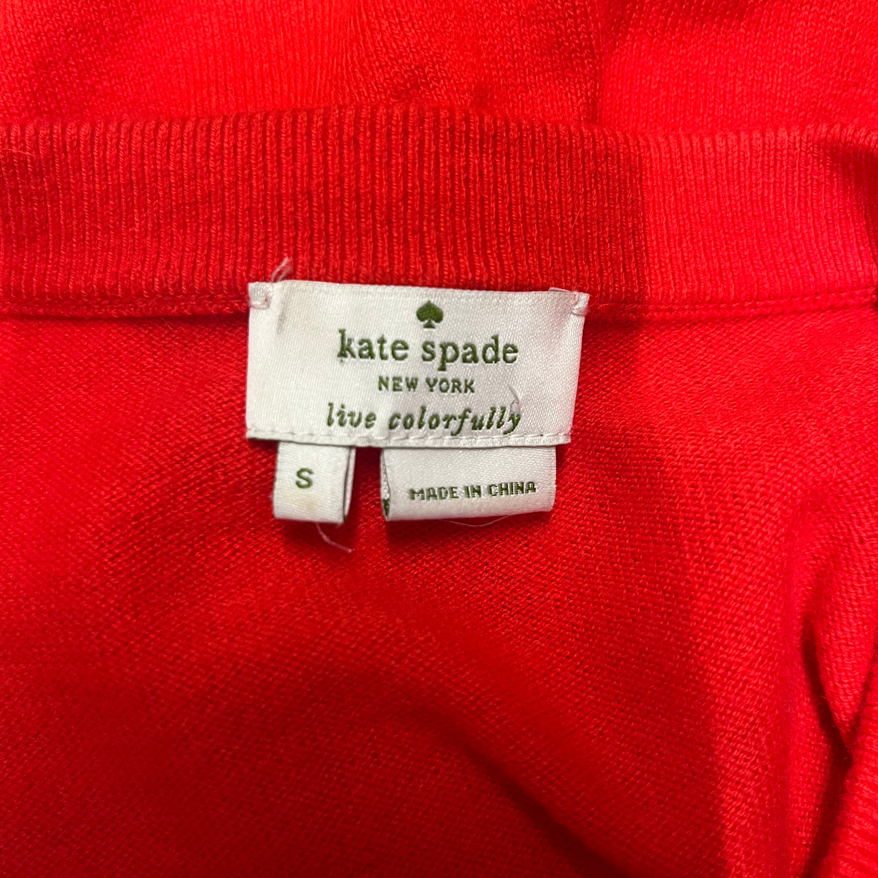 kate spade new york/Cardigan/S/Cotton/RED/Embellished Neckline view 3