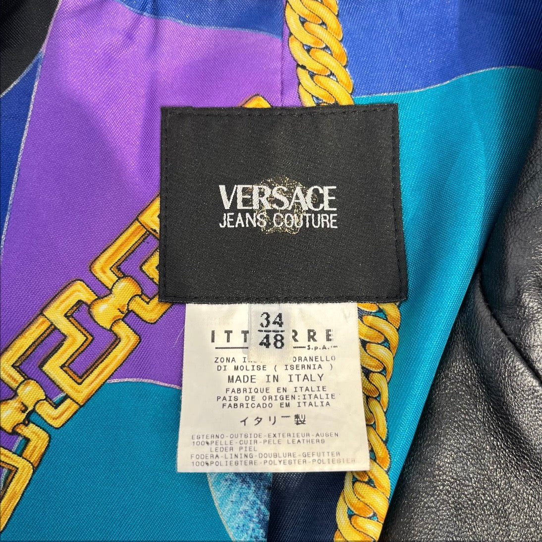 VERSACE JEANS COUTURE/Fleece Jkt/34/Leather/BLK/inside lining versace trench view 3