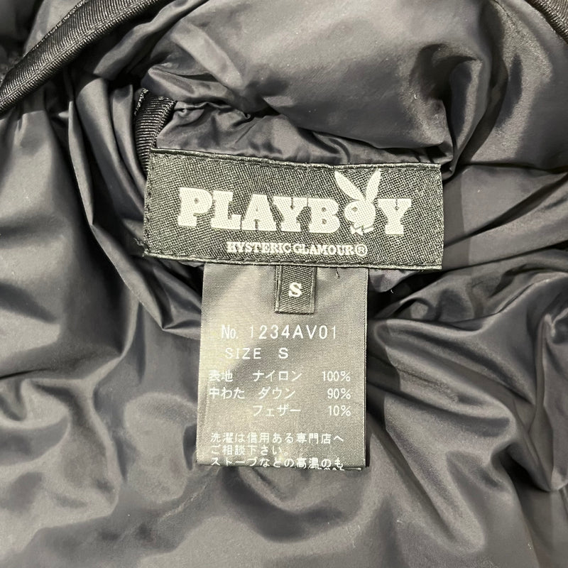 PLAYBOY/HYSTERIC GLAMOUR/Puffer Vest/S/All Over Print/Polyester/BLK/BLACK PINK REVERSABLE