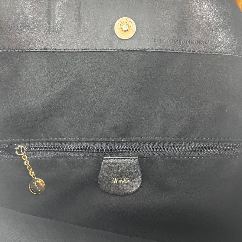 GUCCI/Vintage/Tote Bag/Leather/BLK/BAMBOO HANDLE