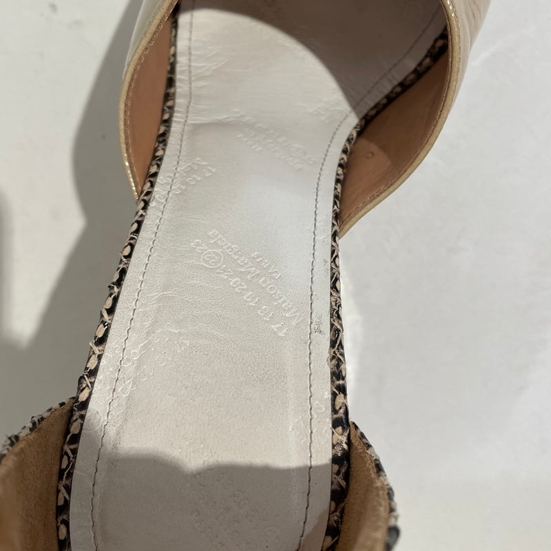 Maison Margiela/Sandals/EU 40/Animal Pattern/Leather/BEG/snake skin open toe wedge