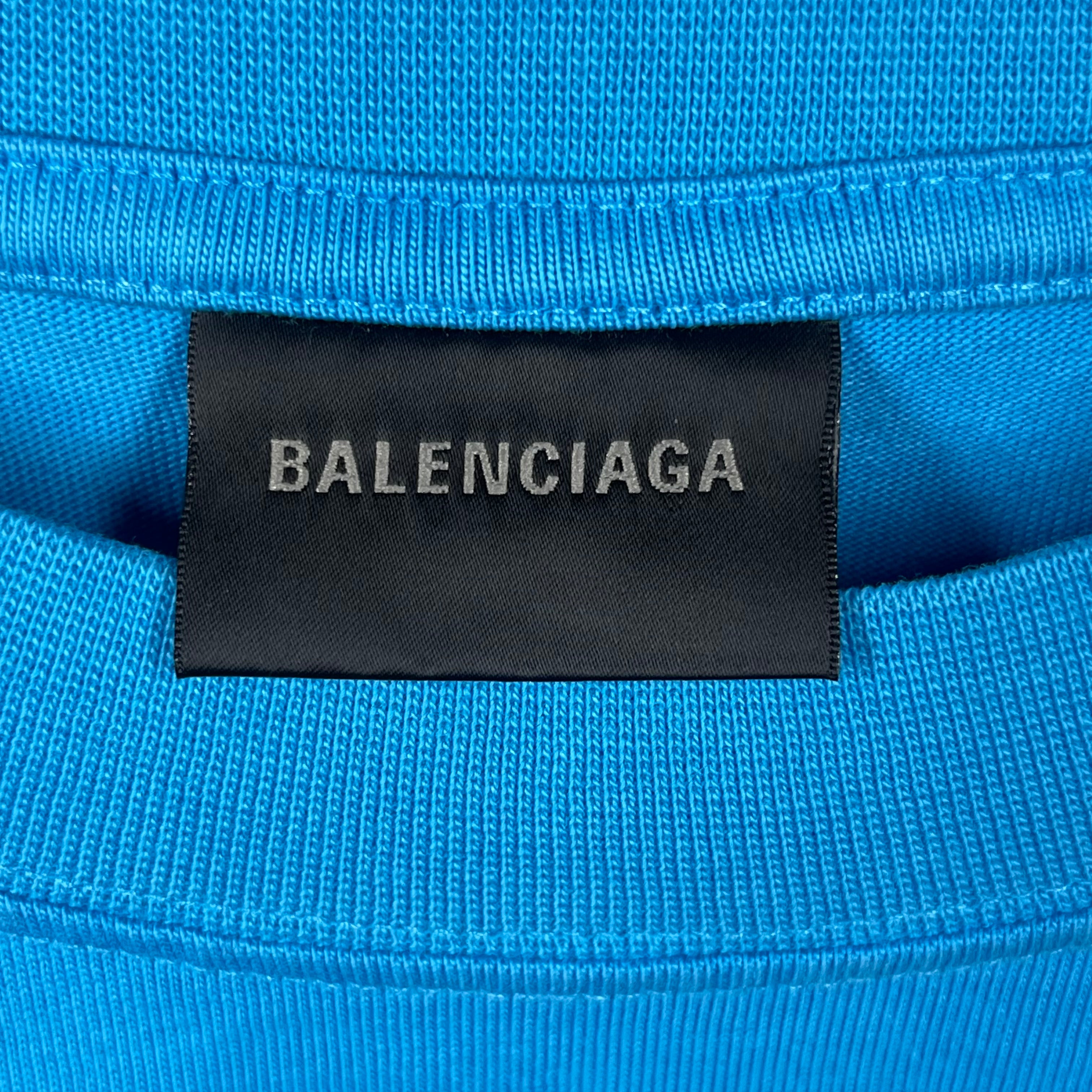 BALENCIAGA/T-Shirt/XL/Cotton/BLU/DOUBLE B EMBROIDERED LOGO view 3