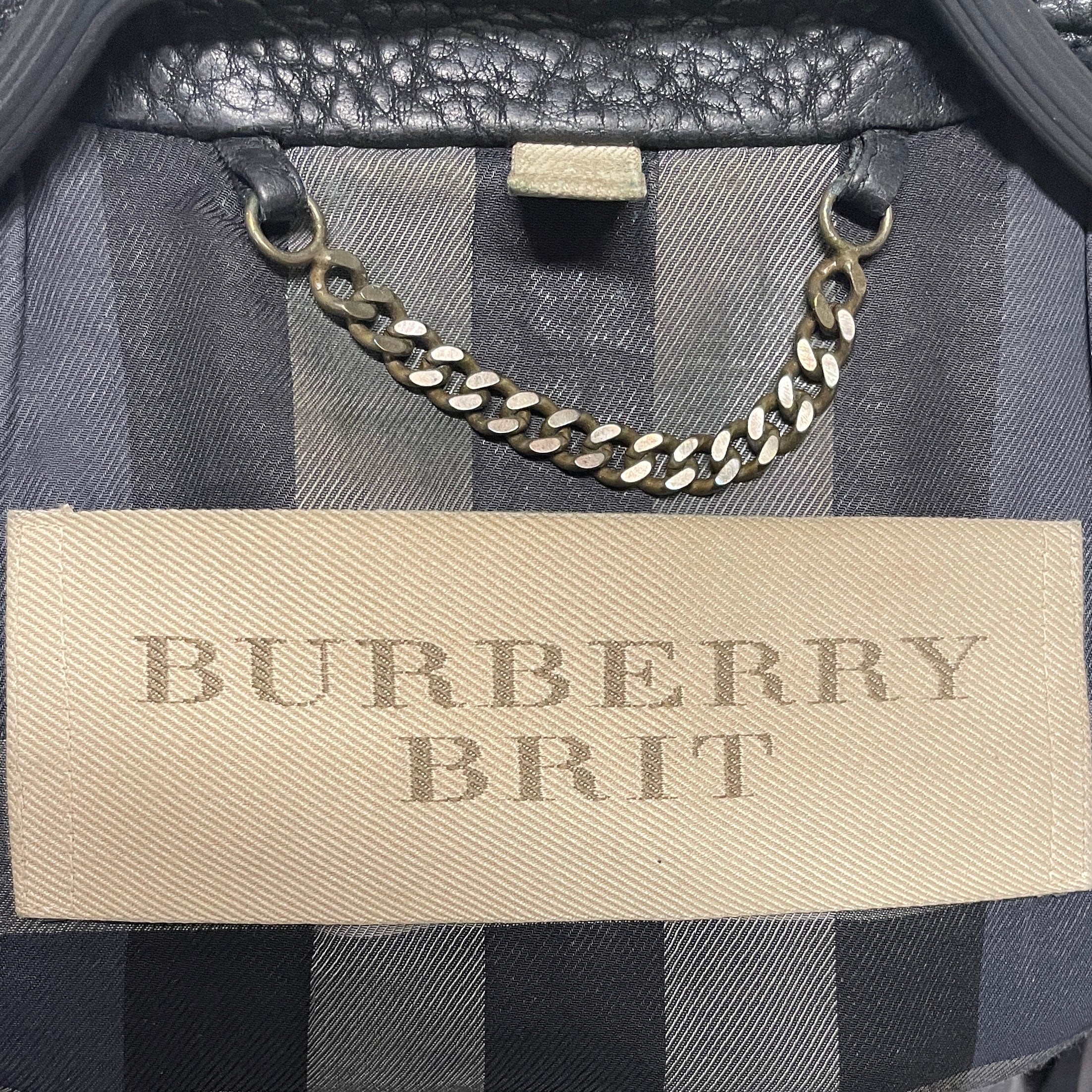 BURBERRY BRIT/Leather Jkt/S/Leather/BLK/button up collar gold view 3