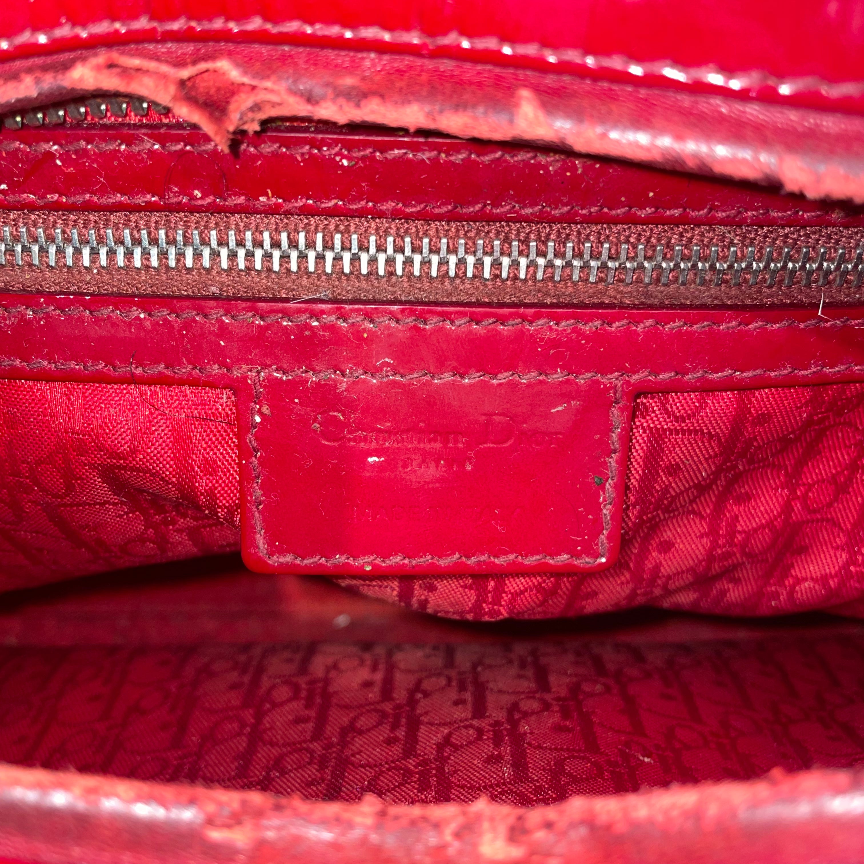 Christian Dior/Hand Bag/Leather/RED/LADY DIOR PATENT LARGE view 3