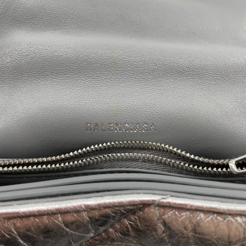 BALENCIAGA/Hand Bag/Leather/SLV/CAVIAR LEATHER HOURGLASS
