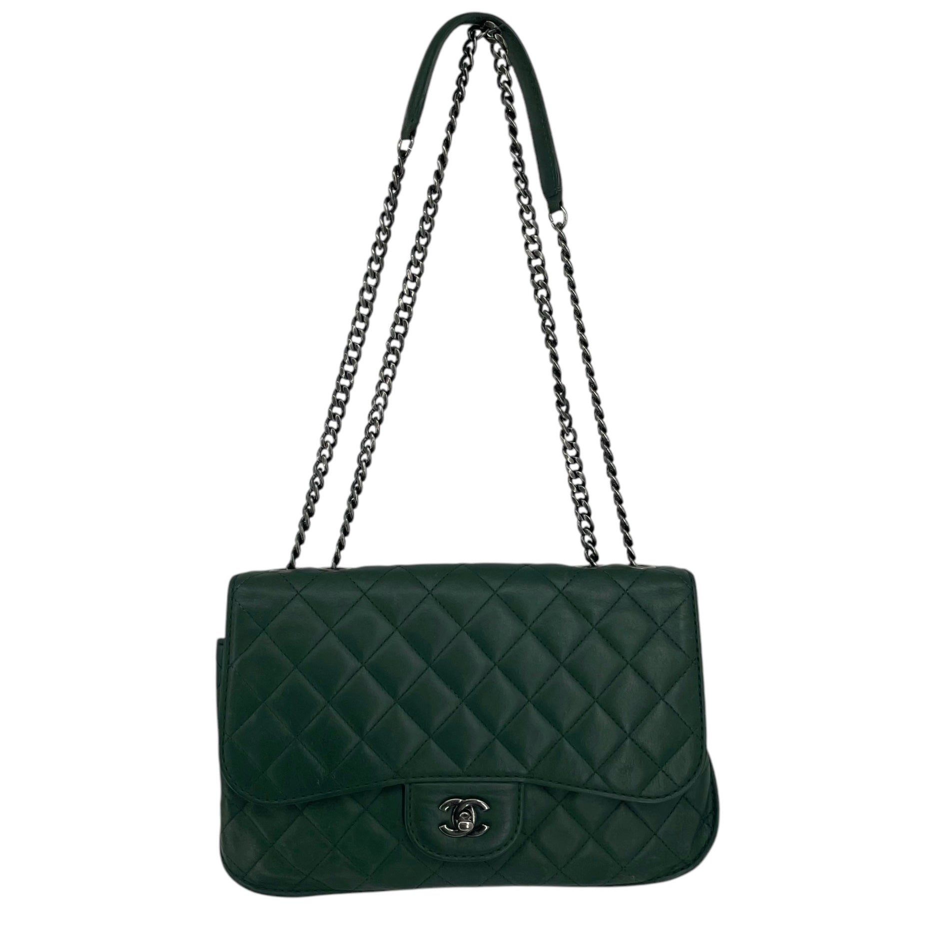 CHANEL/Cross Body Bag/Leather/GRN/QUILTED DOUBLE FLAP view 1