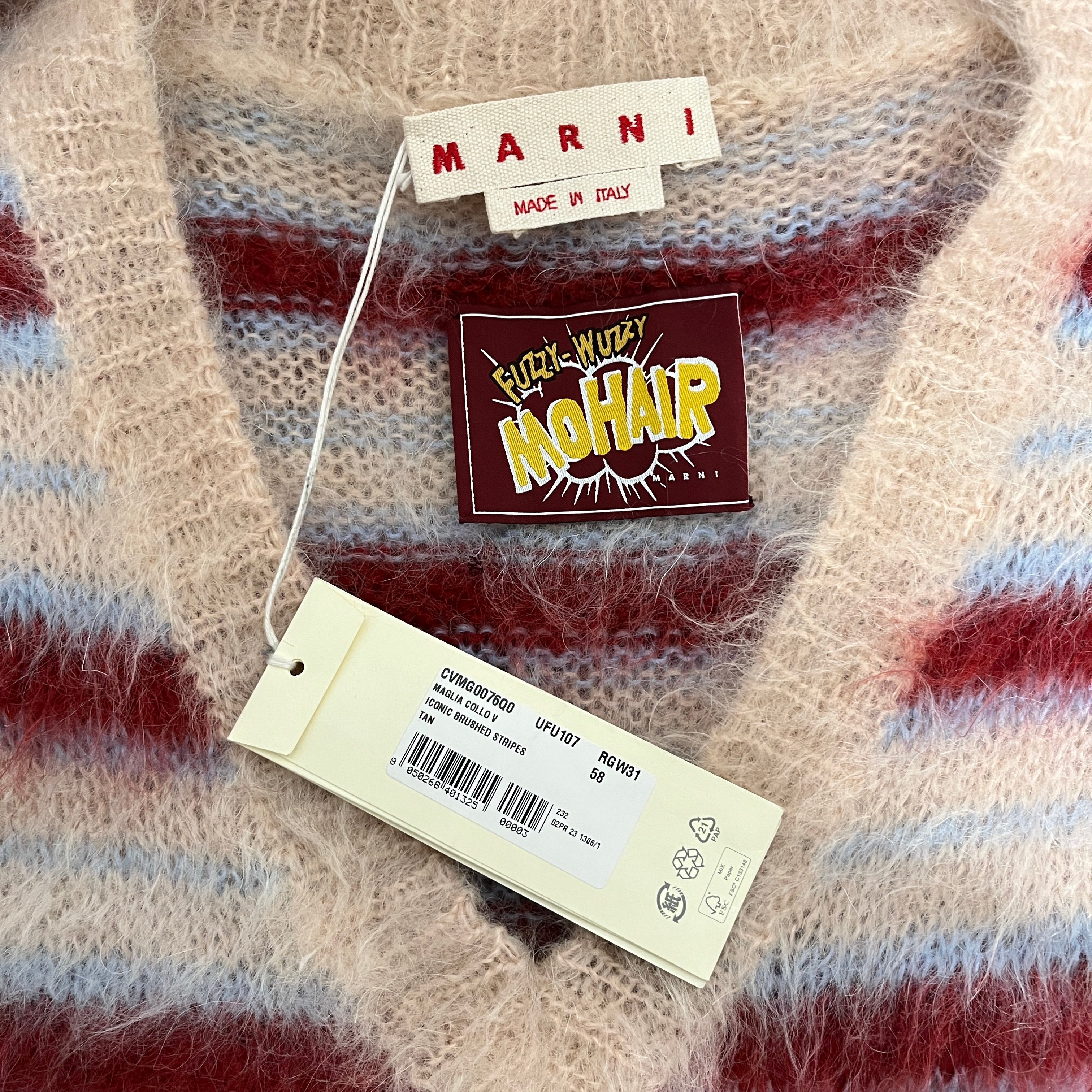 MARNI/HeavyKnit Vest/58/Stripe/Mohair/BEG/FUZZY WUZZY BNWT view 3