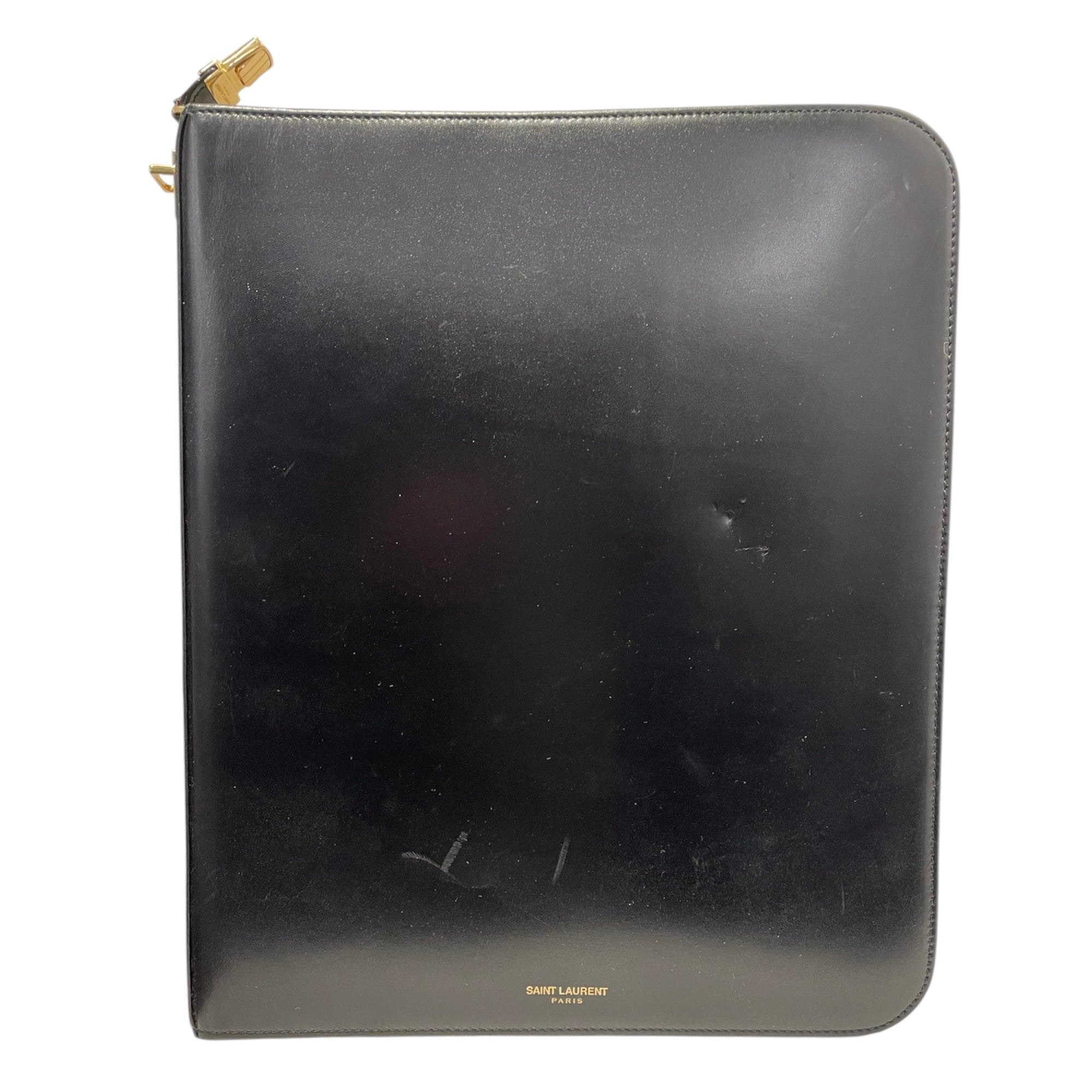 SAINT LAURENT/Clutch Bag/Leather/BLK/GOLD HARWARE FOLDER view 1