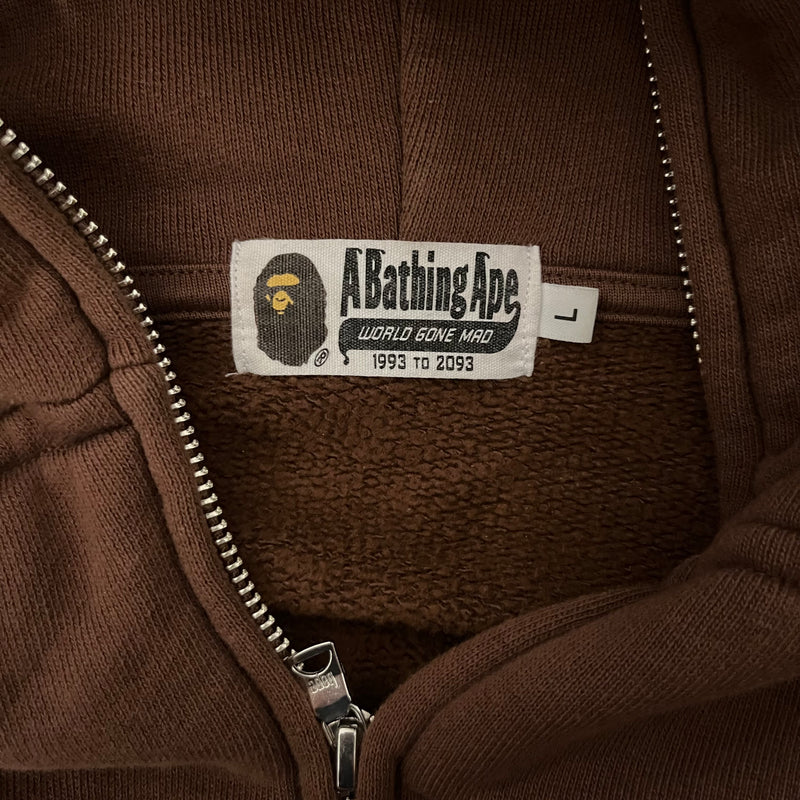 A BATHING APE/Zip Up Hoodie/L/Cotton/BRW/silver ape head