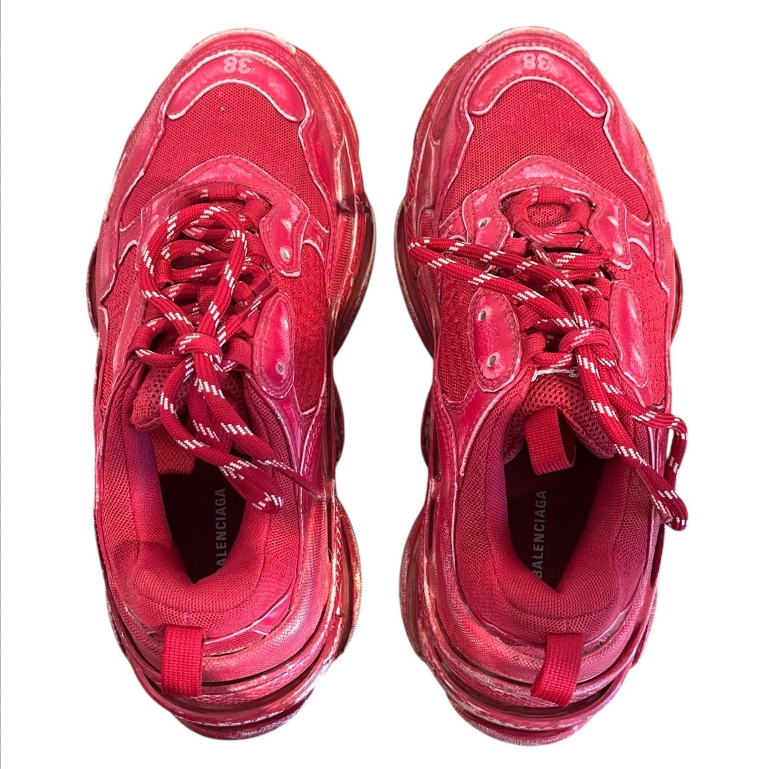 BALENCIAGA/Low-Sneakers/US 8/Leather/RED/TRIPLE S FADED RED view 4