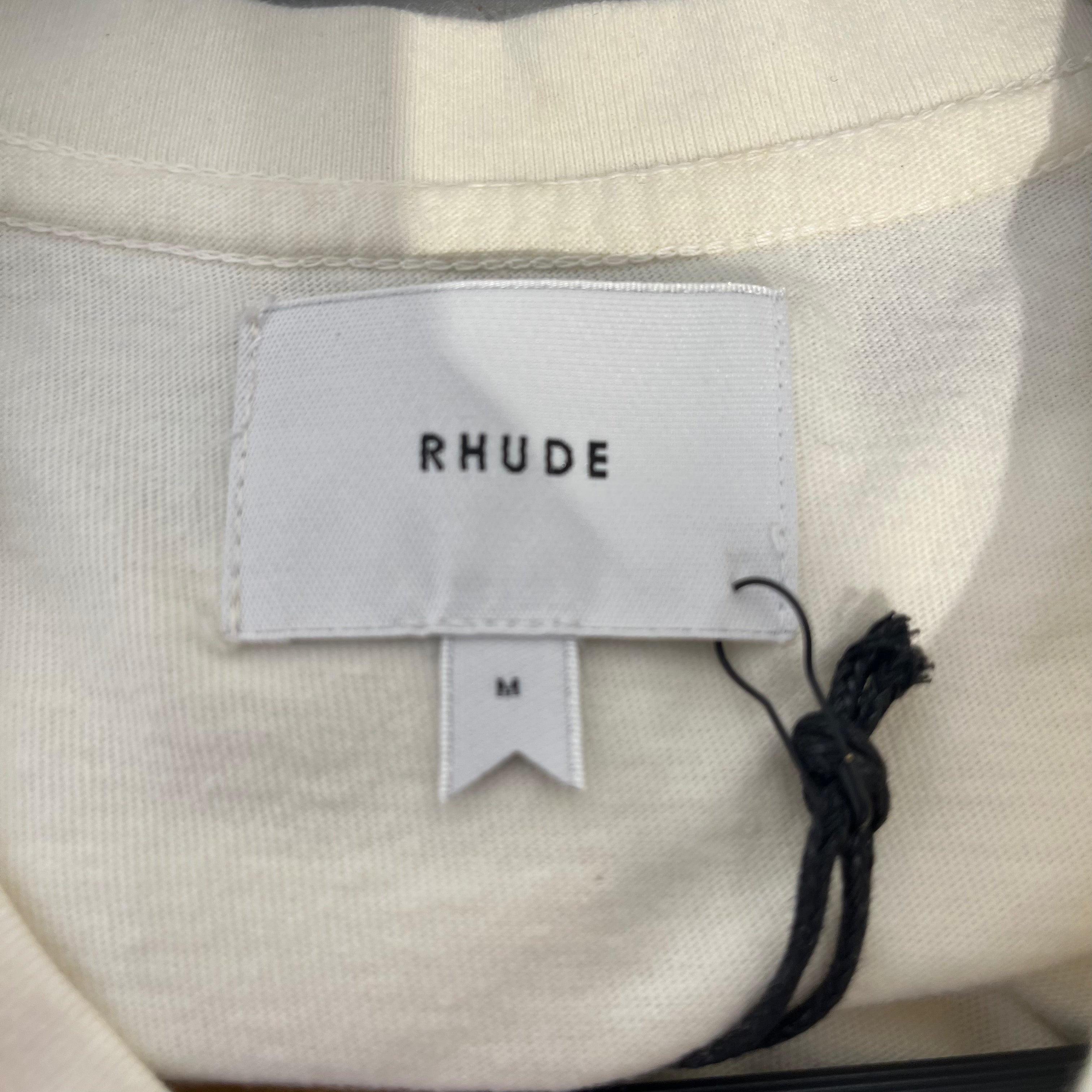 RHUDE/T-Shirt/M/Cotton/CRM/embroidered logo ringer neck view 3