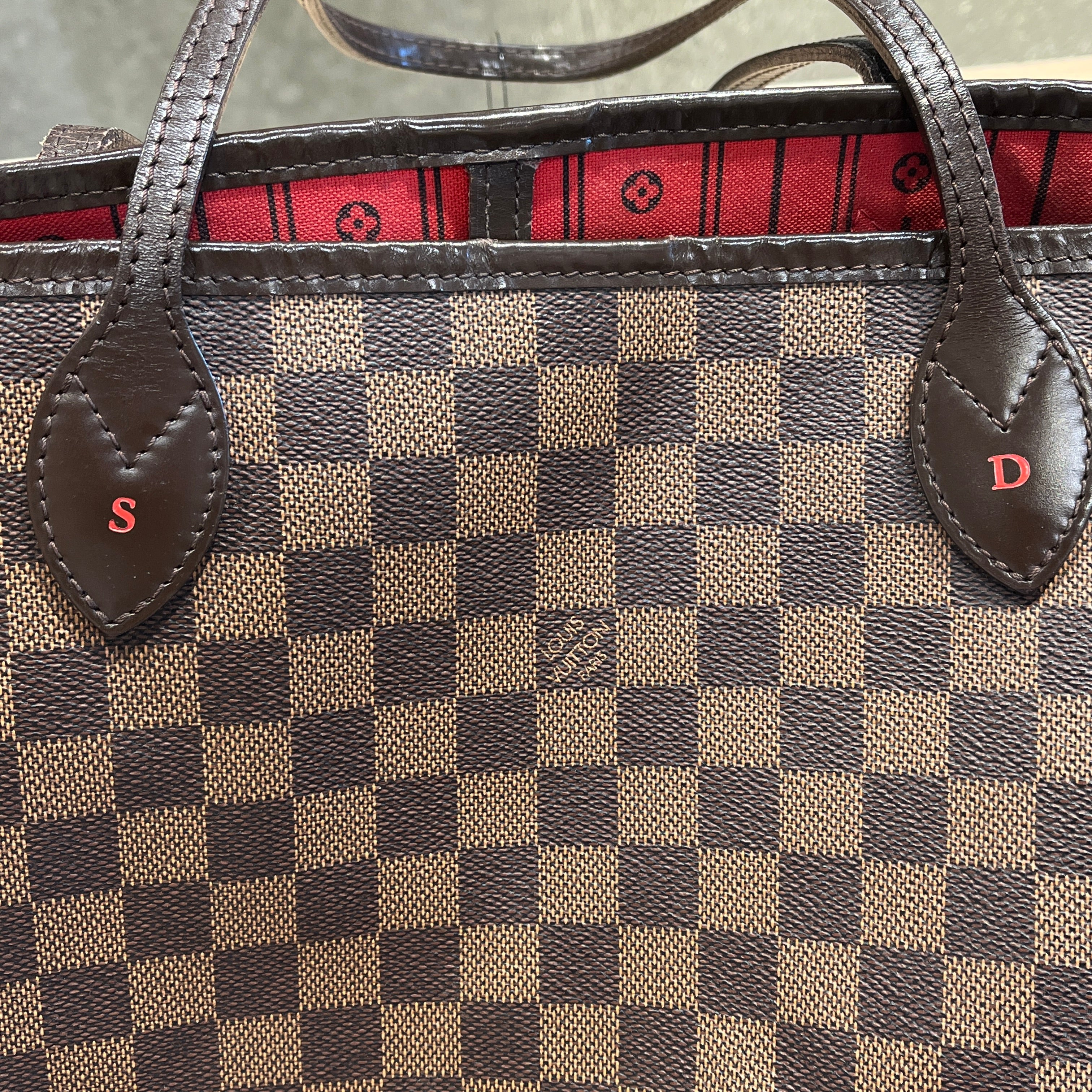 LOUIS VUITTON/Tote Bag/Stripe/Leather/BRW/Damier Ebene Neverfull MM view 7