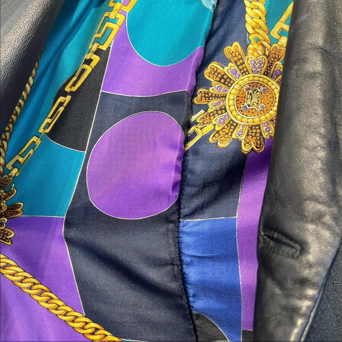 VERSACE JEANS COUTURE/Fleece Jkt/34/Leather/BLK/inside lining versace trench view 4