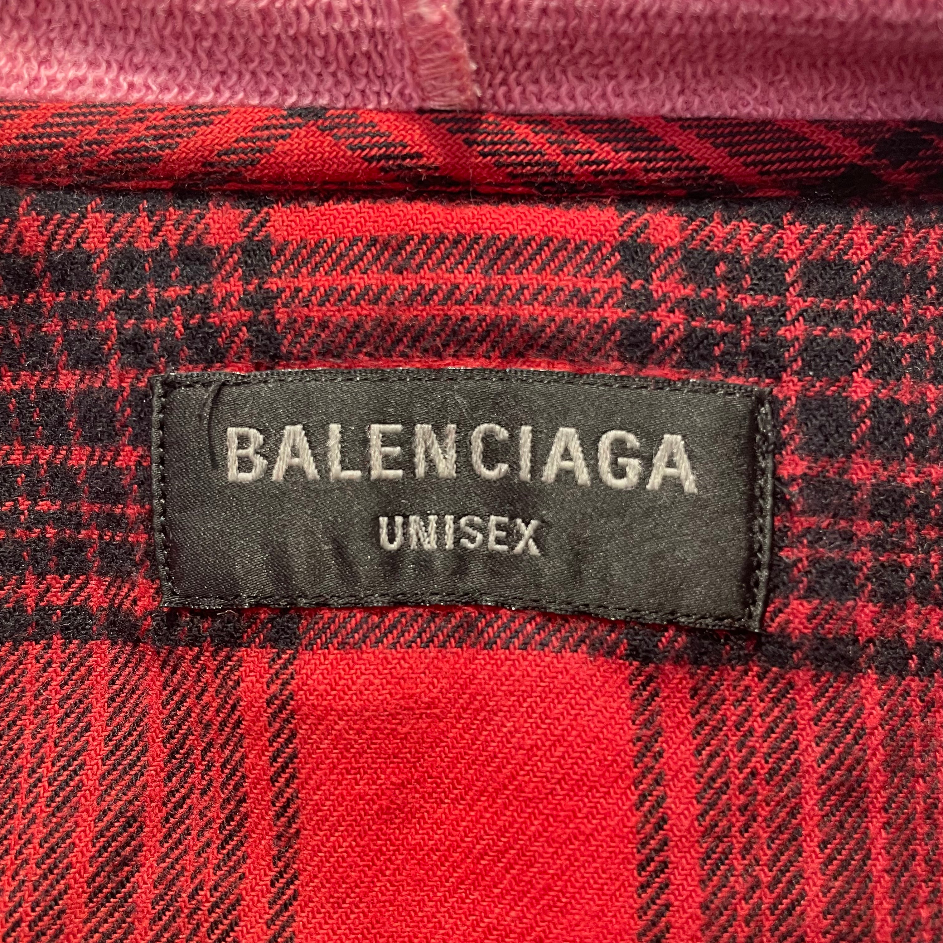BALENCIAGA/Flannel Shirt/3/Cotton/MLT/Plaid/BALENCIAGA RED FLANNEL W HOOD view 3