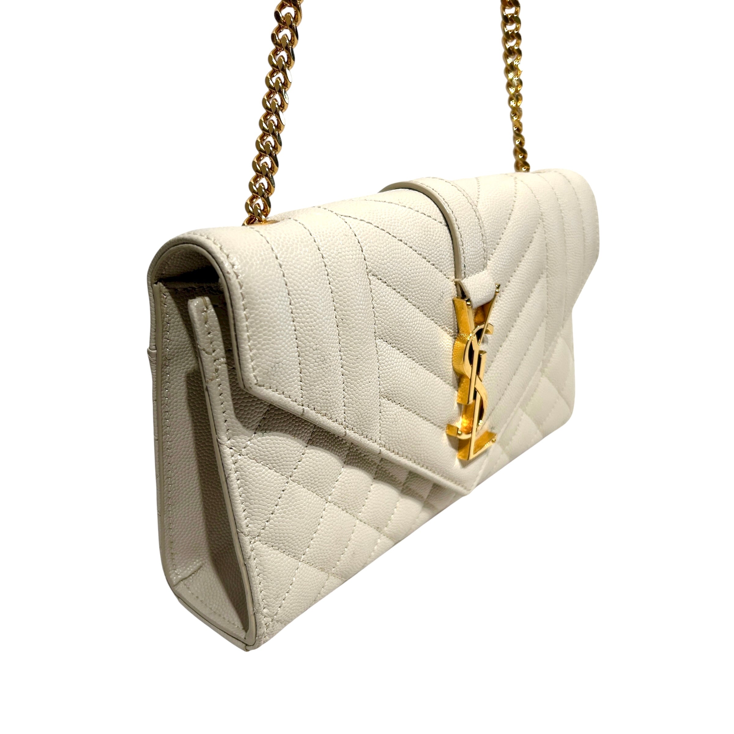 SAINT LAURENT/Cross Body Bag/Leather/CRM/quited envelope chain view 6