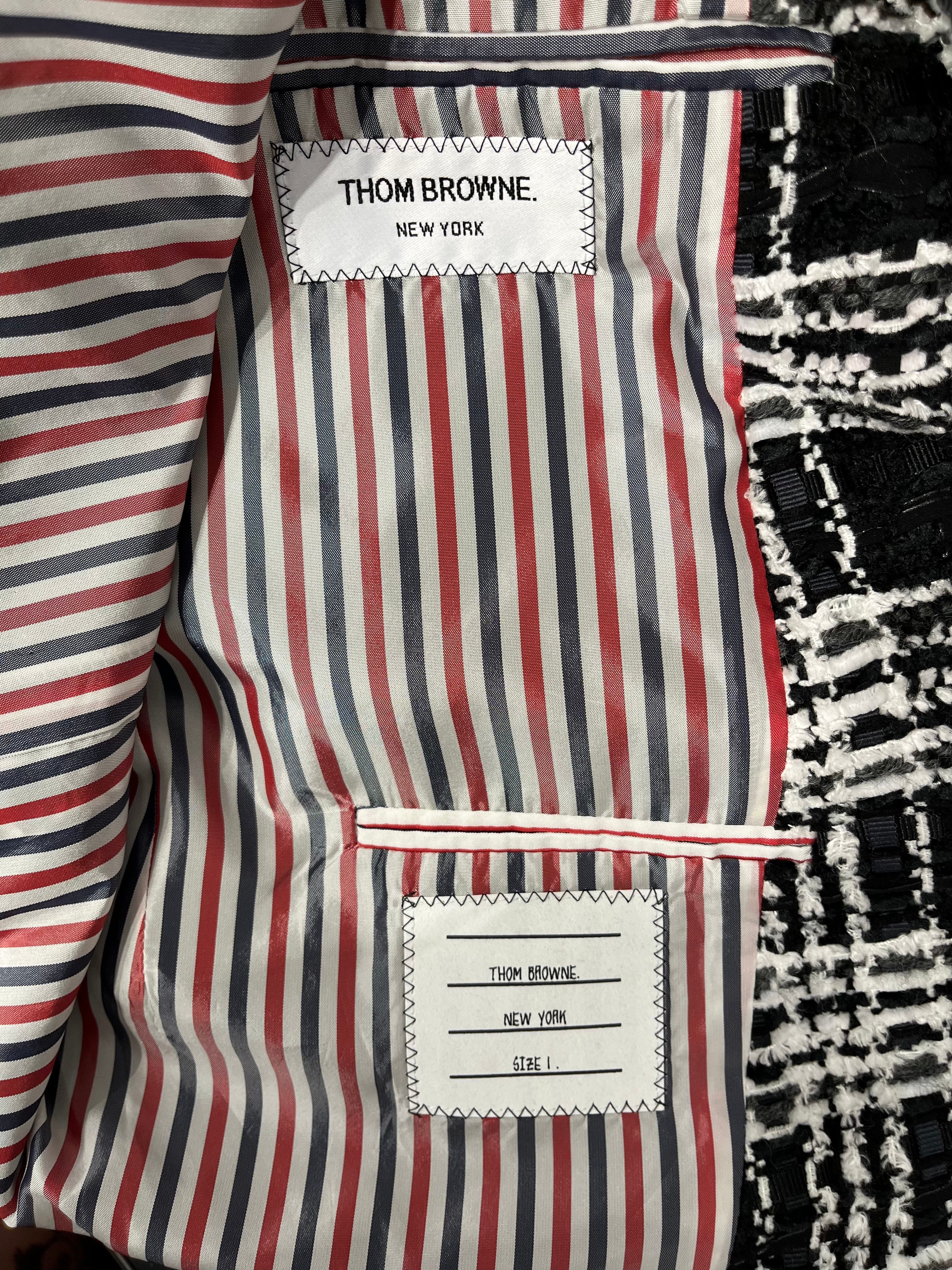 THOM BROWNE. NEW YORK/Tailored Jkt/1/Wool/WHT/Plaid/B&W TWEED view 3