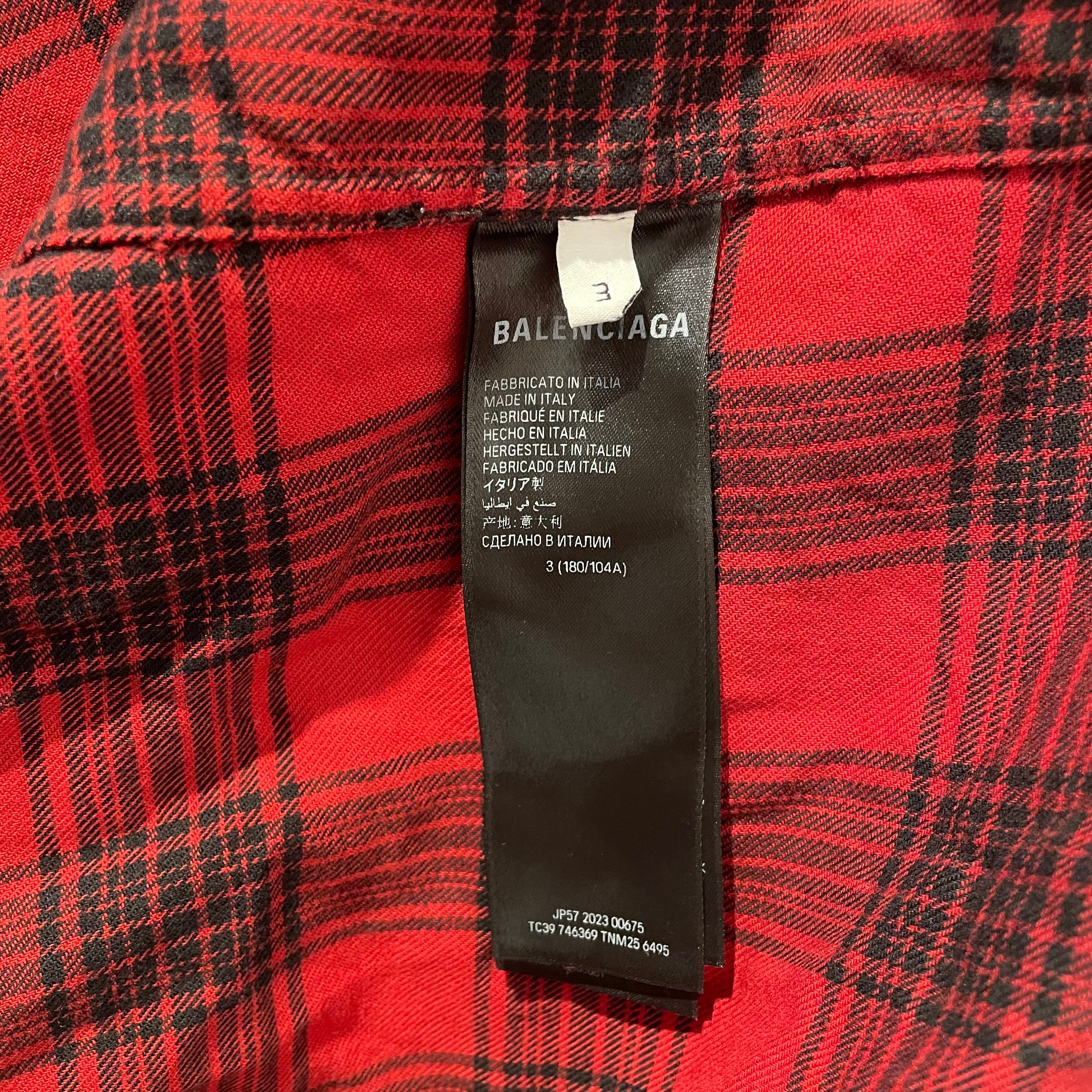 BALENCIAGA/Flannel Shirt/3/Cotton/MLT/Plaid/BALENCIAGA RED FLANNEL W HOOD view 4