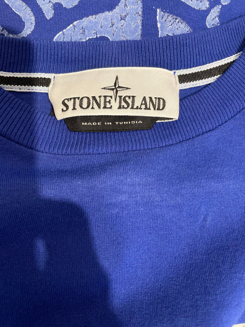 STONE ISLAND/T-Shirt/M/Cotton/BLU/Graphic/WHITE STONE ISLAND ON CHEST