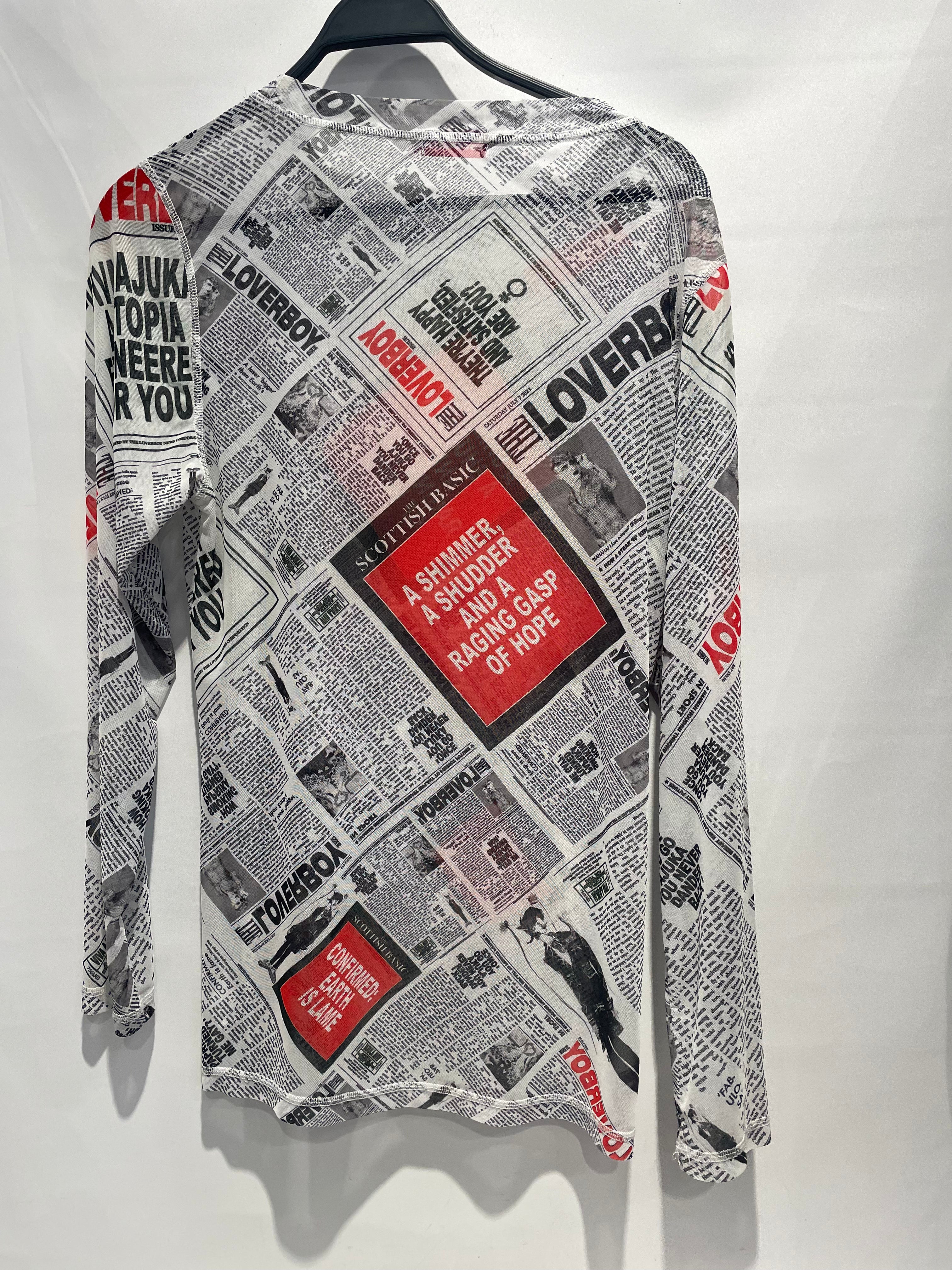 CHARLES JEFFREY LOVERBOY/LS T-Shirt/XXL/Polyester/WHT/All Over Print/newspaper print view 3