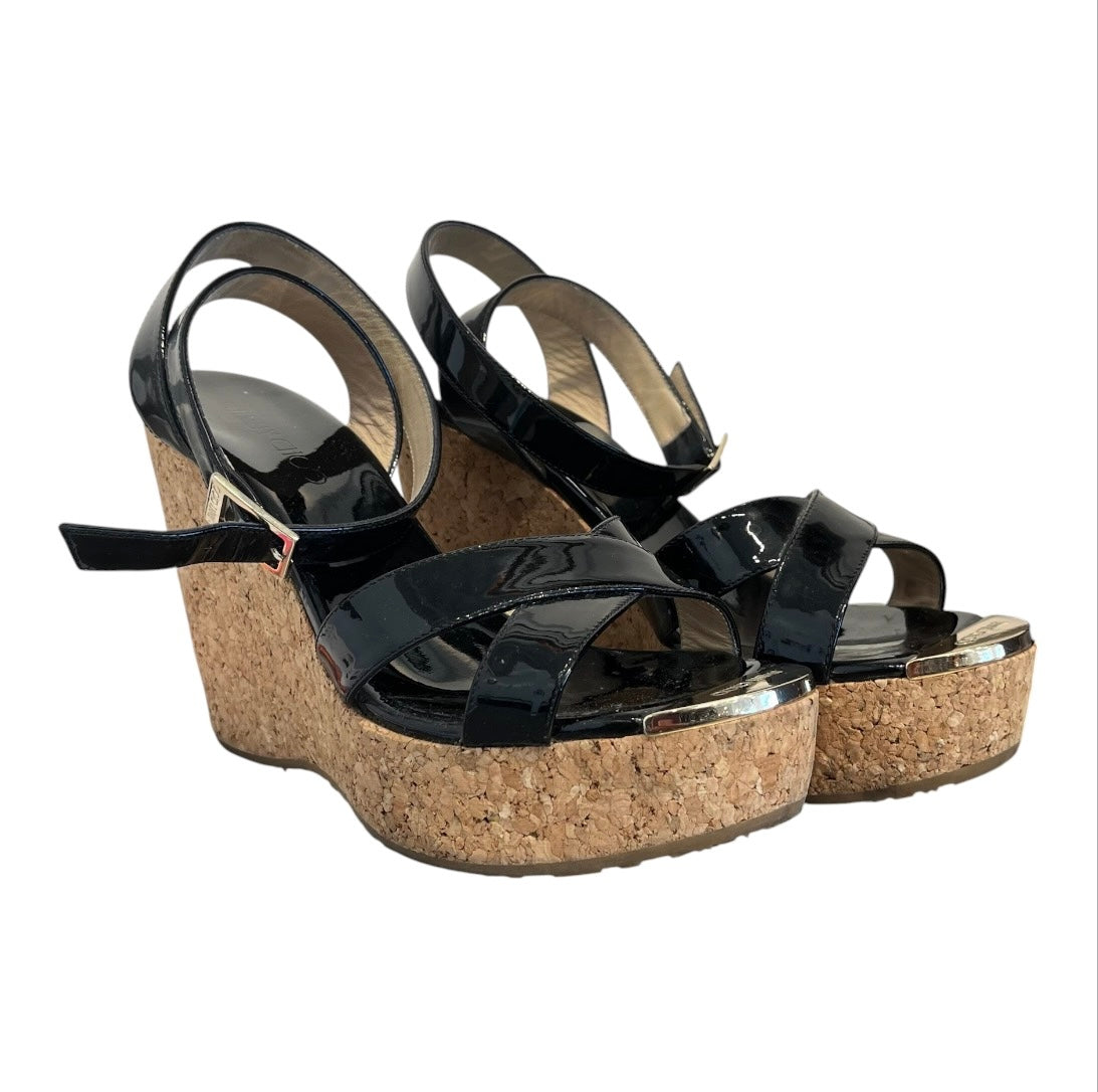 JIMMY CHOO/Heels/US 5.5/BLK/Ankle Strap/gold tip view 1