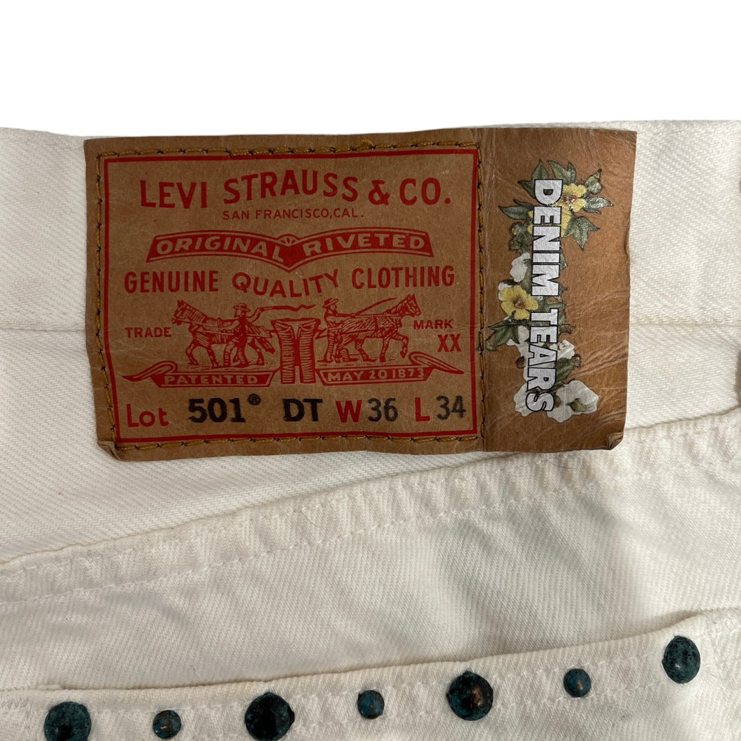 DENIM TEARS/Levi's/Straight Pants/36/Denim/WHT/Graphic/studded denim ...