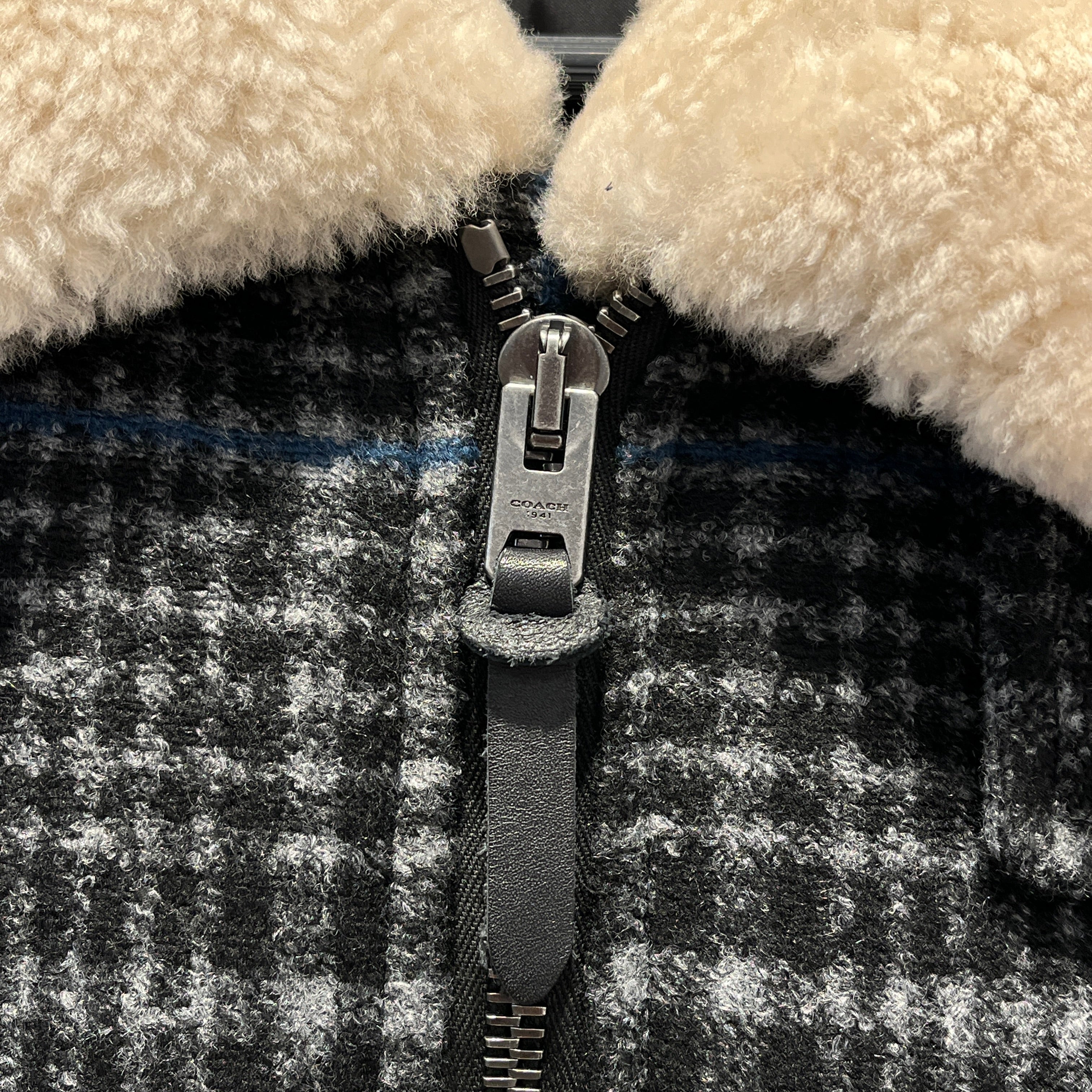 COACH/Fleece Jkt/46/Acrylic/BLU/Plaid/SHEARLING COAT SZ 46 view 6
