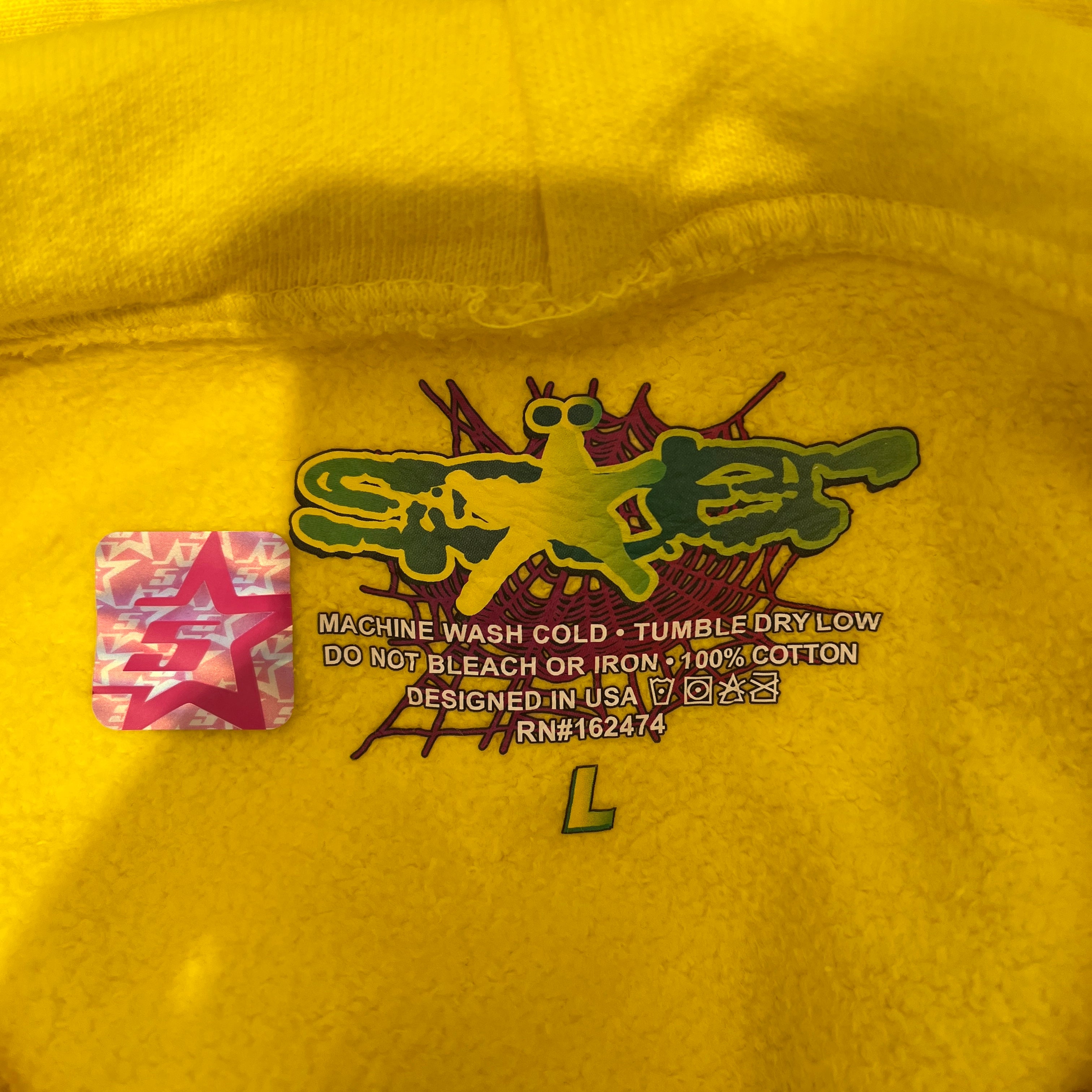 Sp5der/Hoodie/L/Graphic/Cotton/YEL/BLK STARS ON FRONT view 3