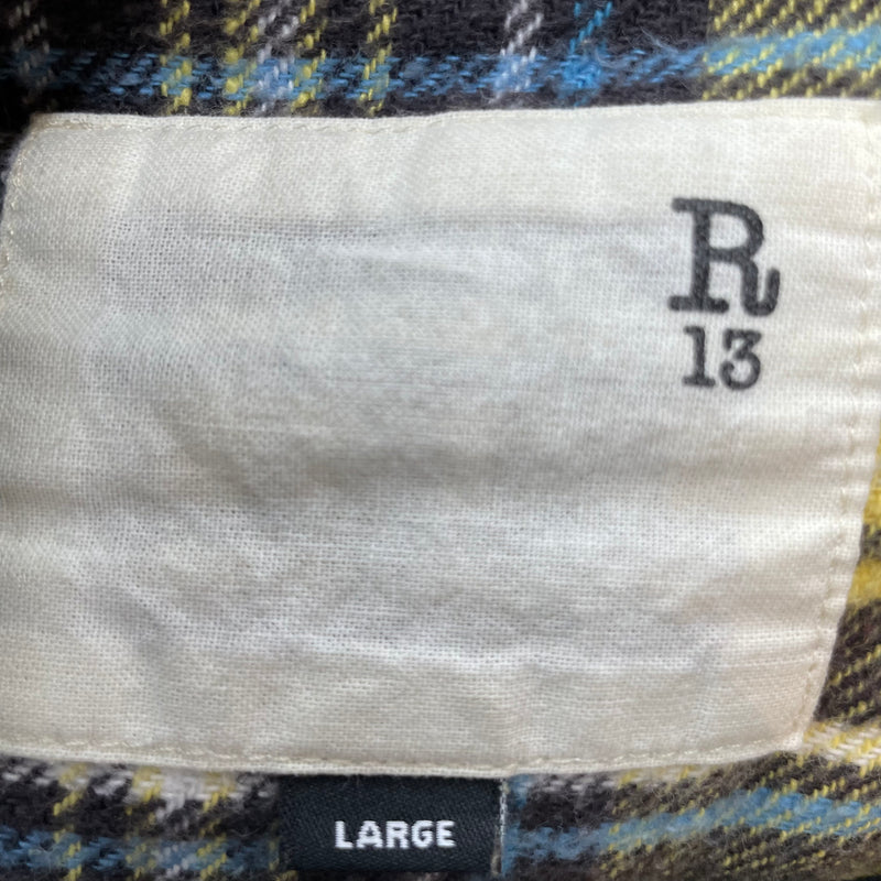 R13/Flannel Shirt/L/Cotton/YEL/Plaid/RIPPED SLEEVES