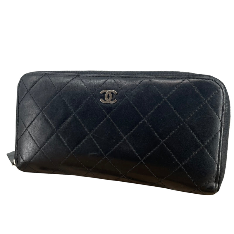 CHANEL/Long Wallet/Leather/BLK/MAROON LINING
