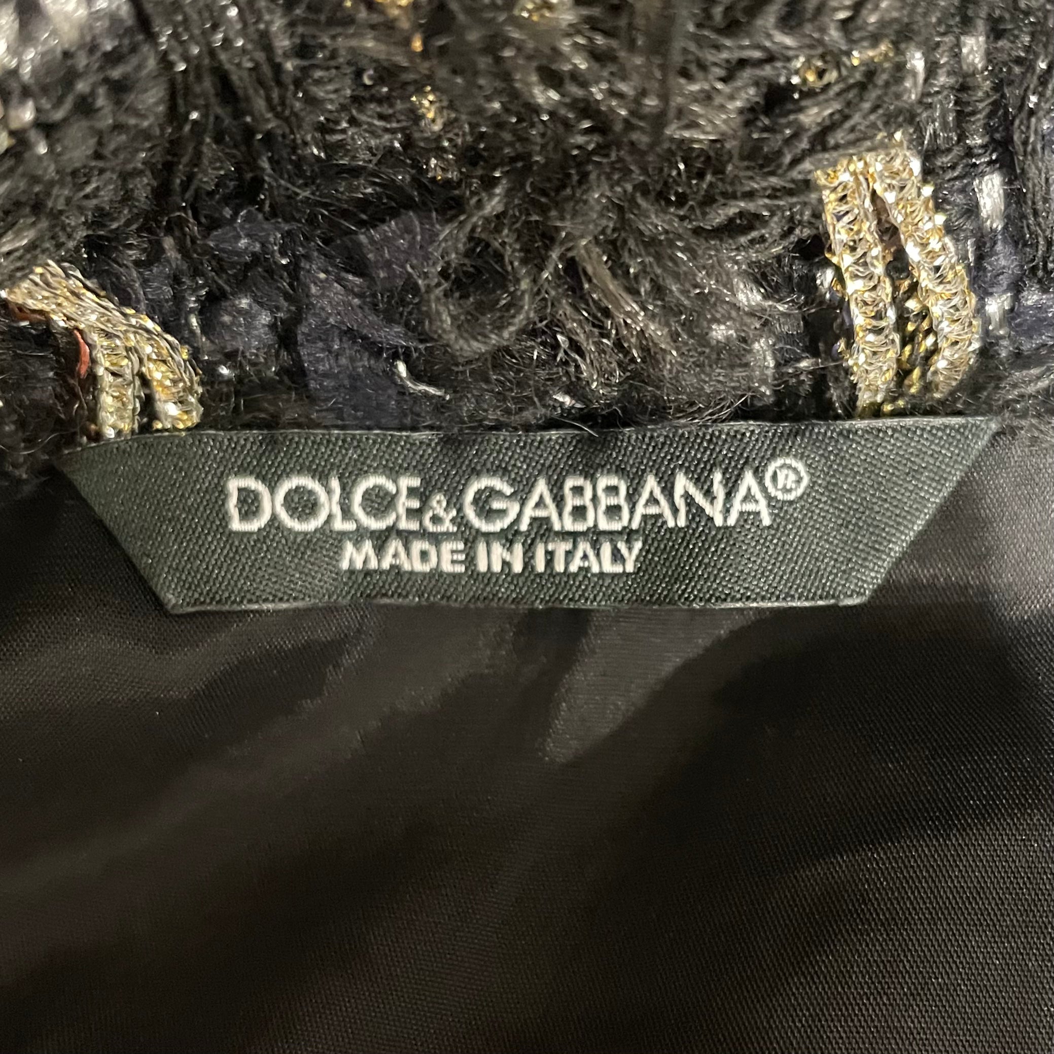 DOLCE&GABBANA/Jacket/Polyester/BLK/TWEED COLLARLESS COAT view 3