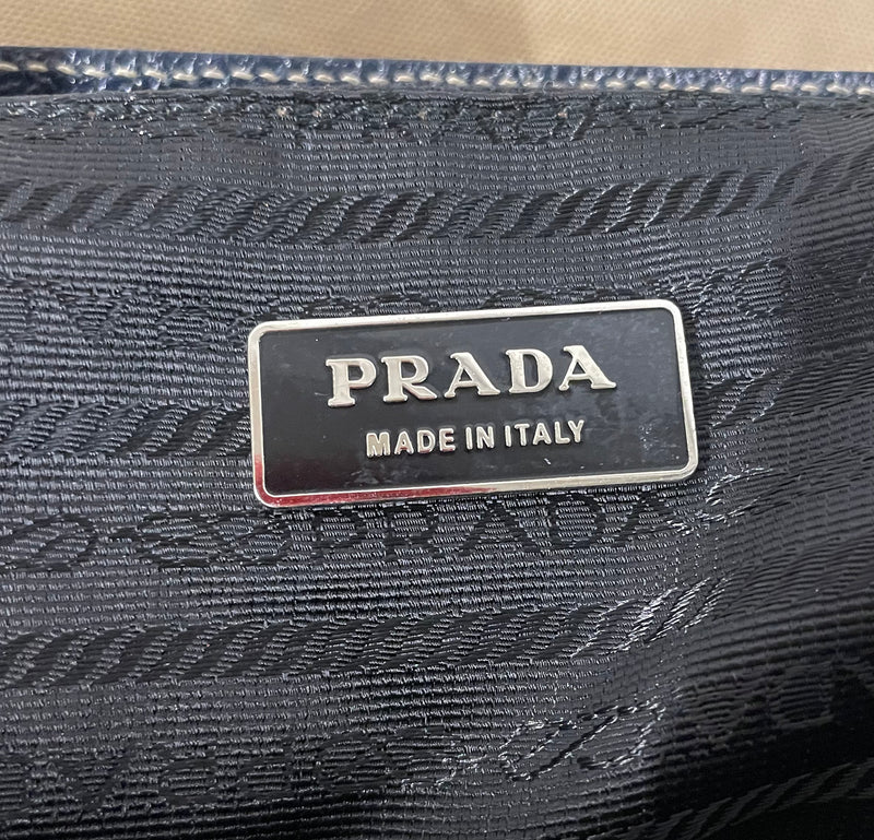 PRADA/Cross Body Bag/Cotton/BEG/canvas & navy leather, 53