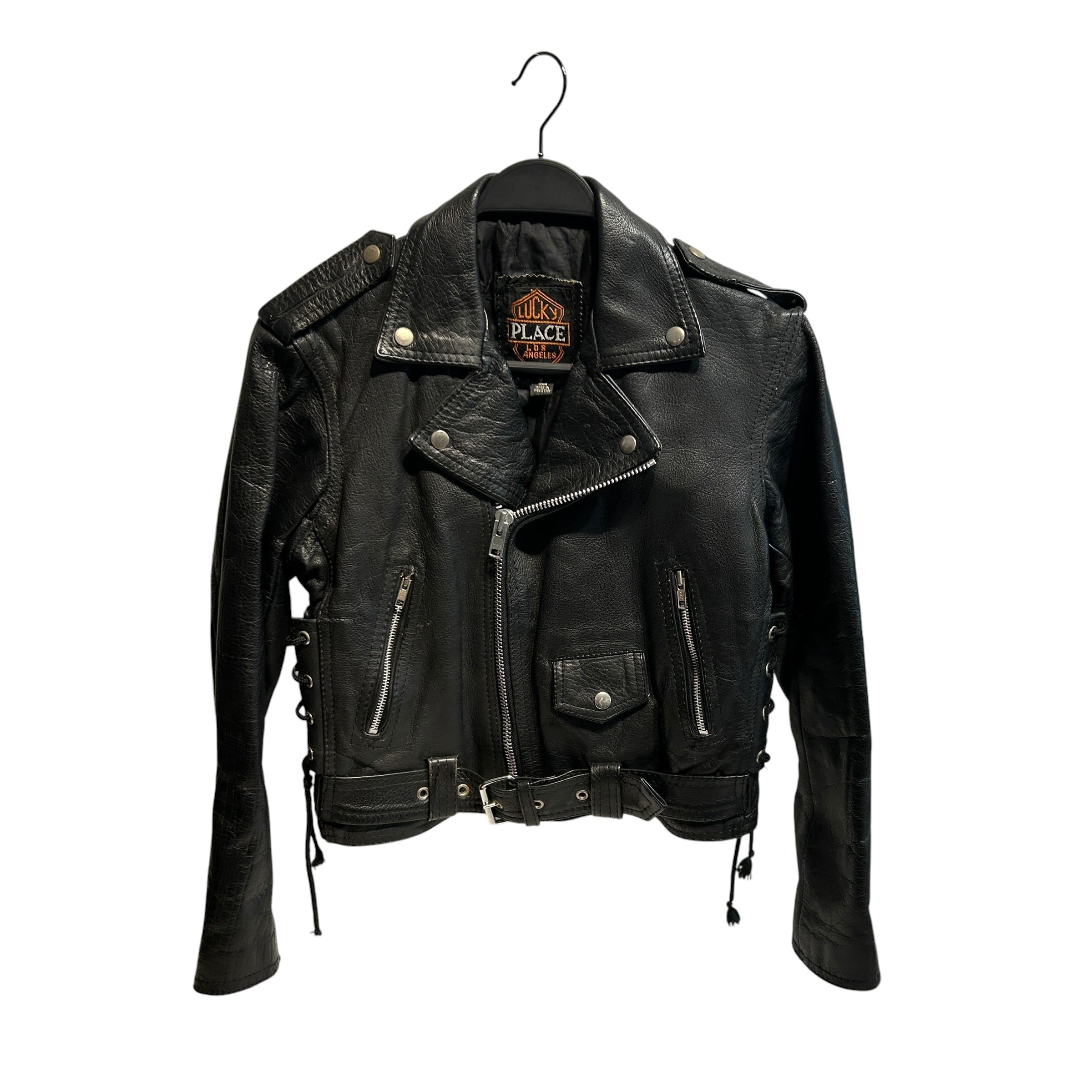 Lucky Place Los Angeles/Leather Jkt/L/Leather/BLK/Lace Up Sides, Moto view 1