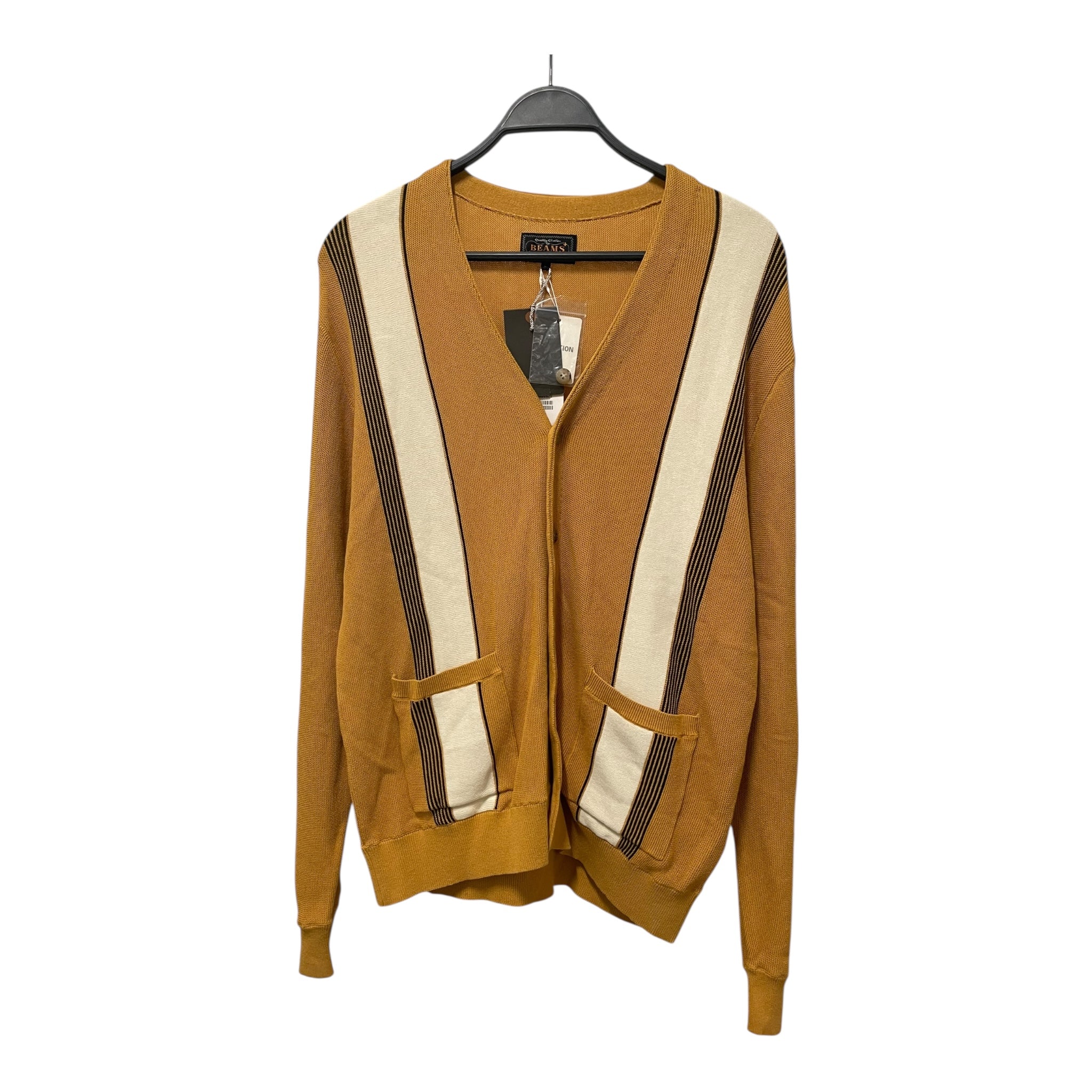 BEAMS/Cardigan/L/Border/Cotton/YEL/WHITE/BLACK PANELLING view 1