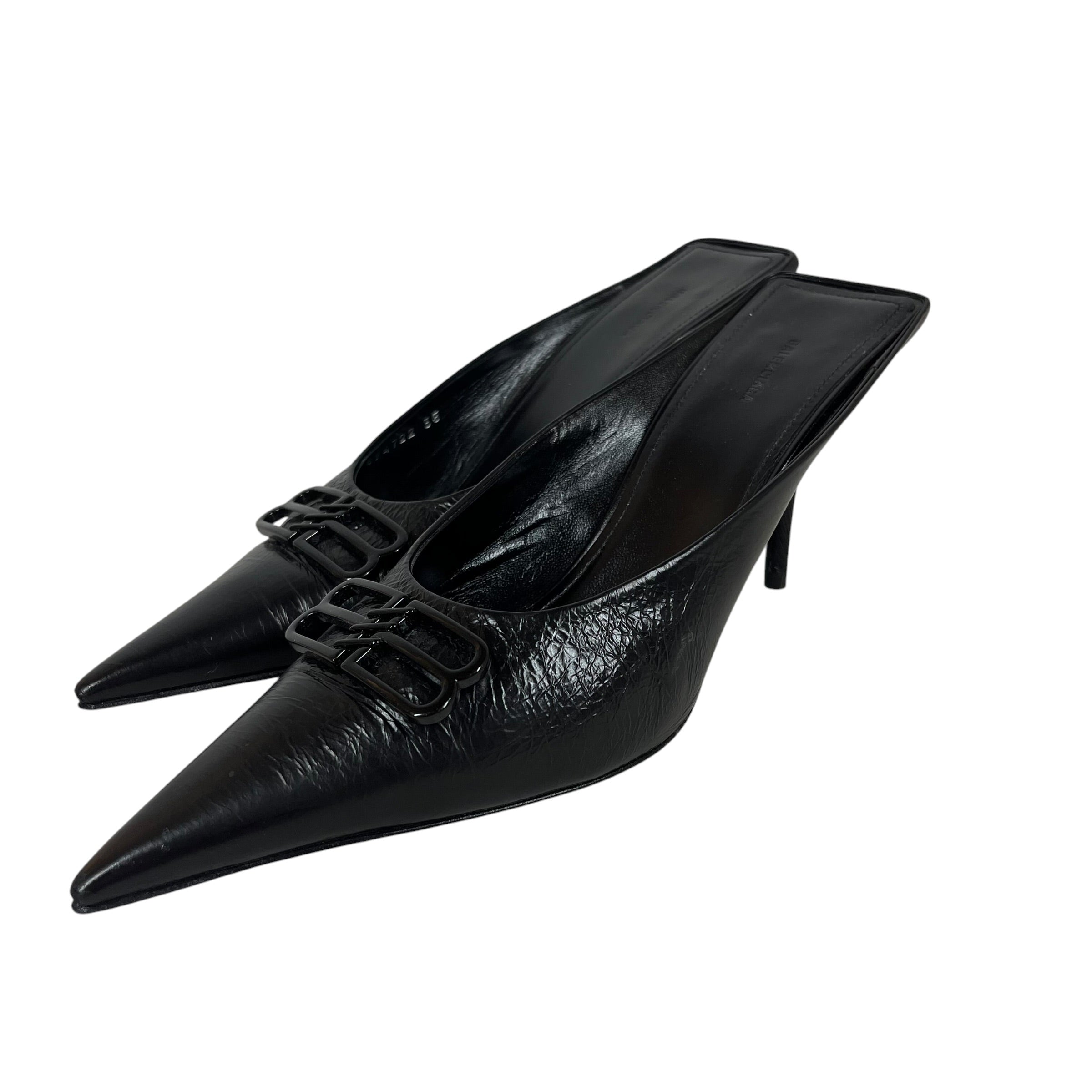 BALENCIAGA/Heels/EU 38/Leather/BLK/SQUARE KNIFE B LOGO HEELS view 1
