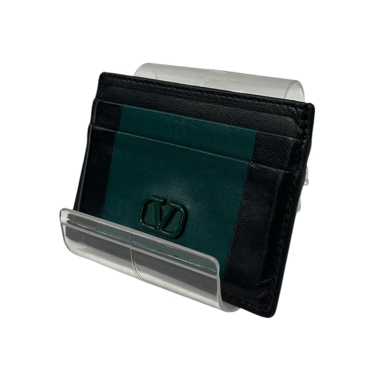 VALENTINO GARAVANI/Wallet/Stripe/Leather/BLK/SIGNATURE V LOGO GREEN STRIPE view 1