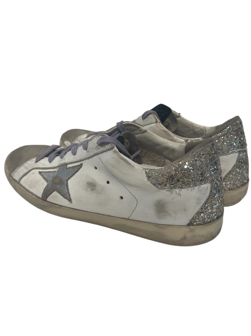 GOLDEN GOOSE/Low-Sneakers/EU 39/Leather/WHT/lavender laces, silver star