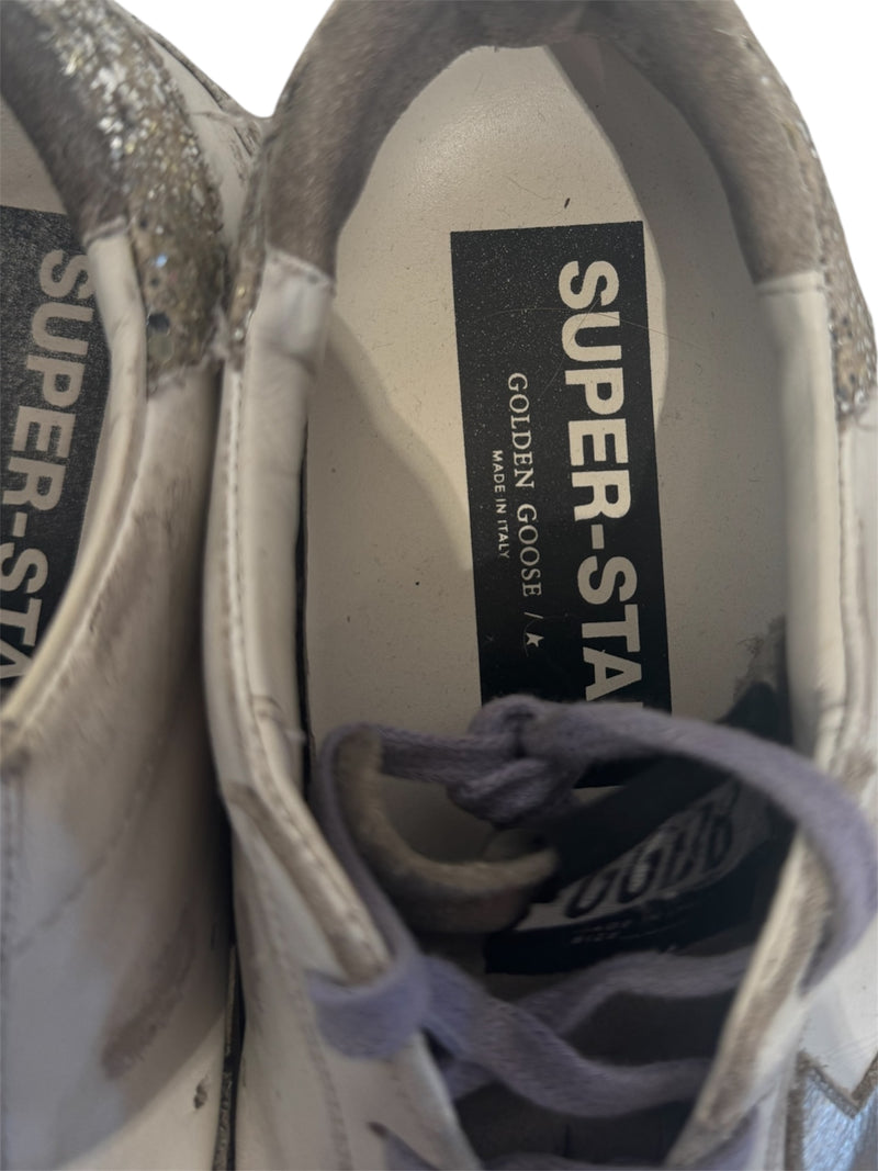 GOLDEN GOOSE/Low-Sneakers/EU 39/Leather/WHT/lavender laces, silver star