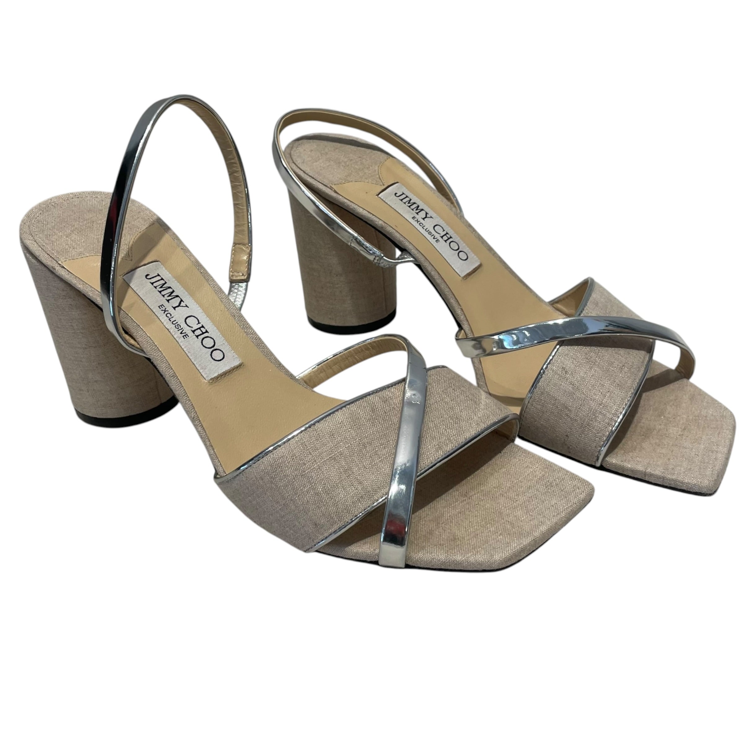 JIMMY CHOO/Heels/EU 39.5/Cotton/BRW/Jimmy Choo Plum Linen Slingbac view 1