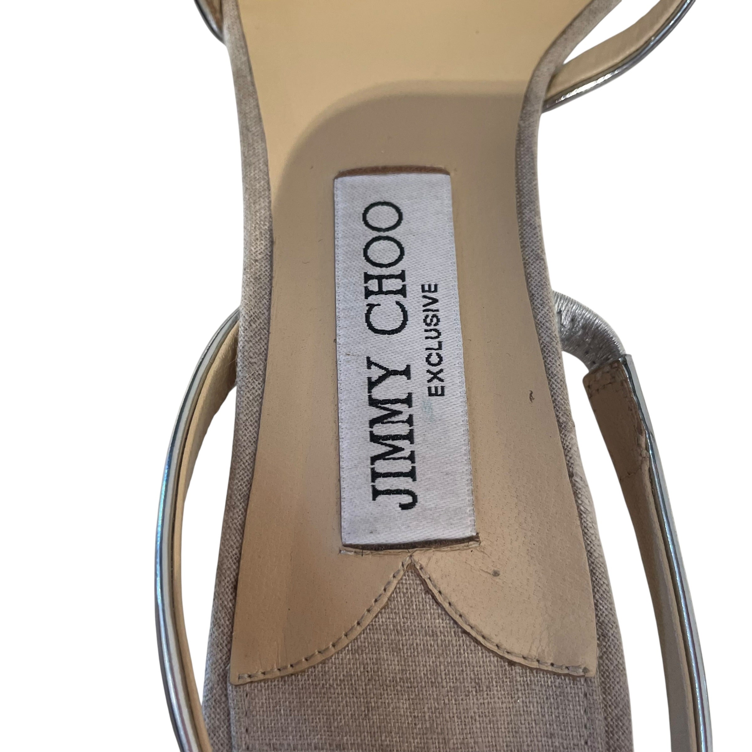 JIMMY CHOO/Heels/EU 39.5/Cotton/BRW/Jimmy Choo Plum Linen Slingbac view 3