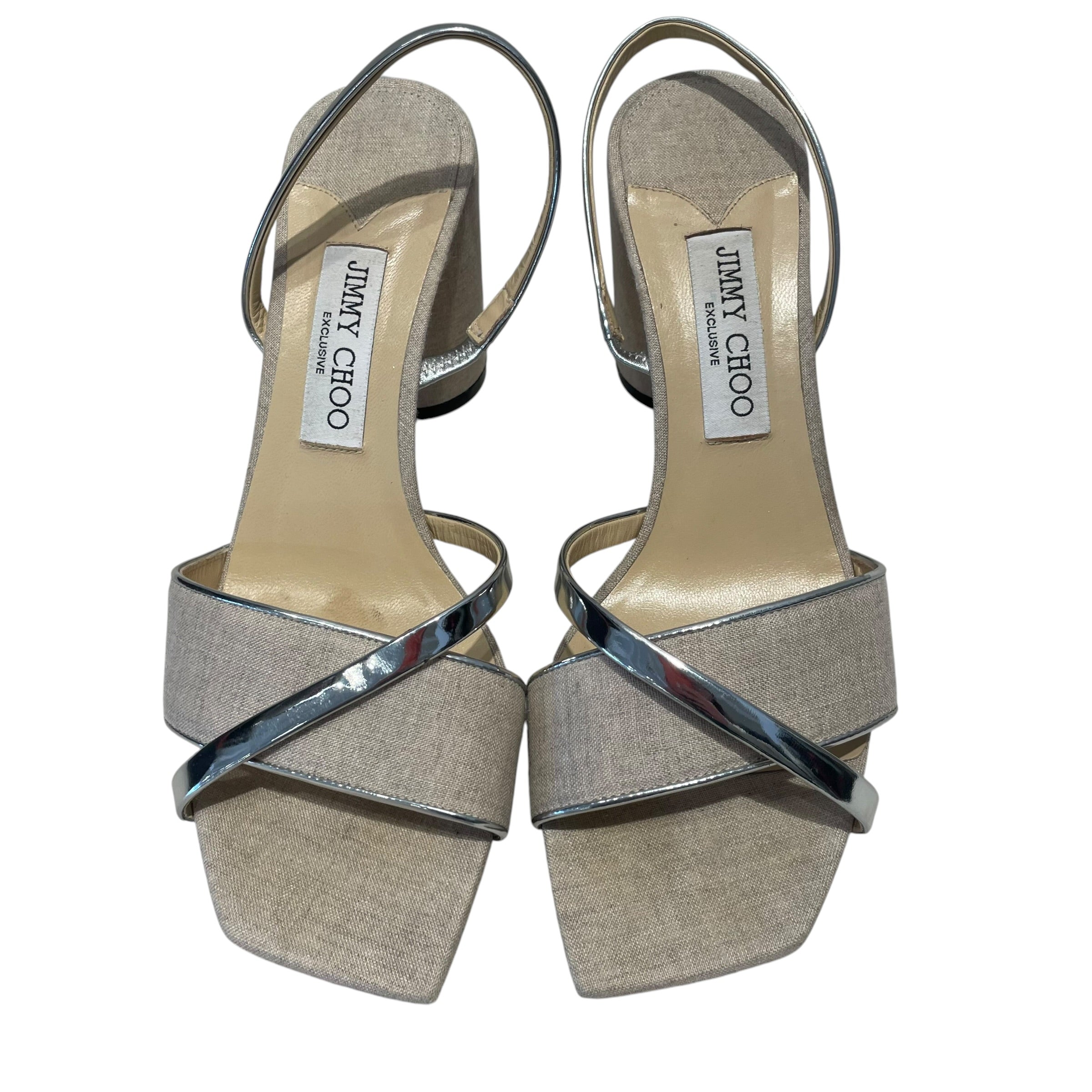 JIMMY CHOO/Heels/EU 39.5/Cotton/BRW/Jimmy Choo Plum Linen Slingbac view 5