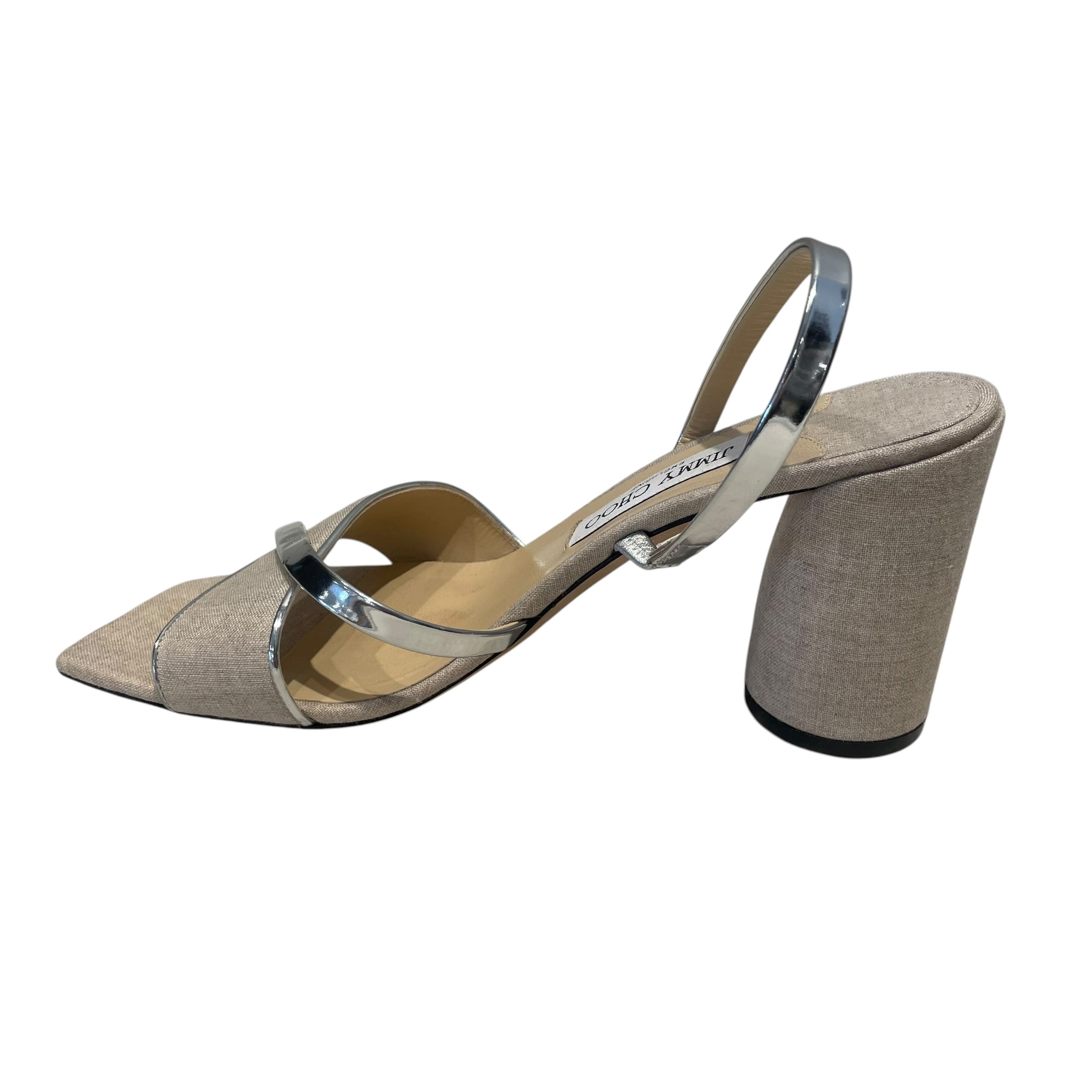 JIMMY CHOO/Heels/EU 39.5/Cotton/BRW/Jimmy Choo Plum Linen Slingbac view 4