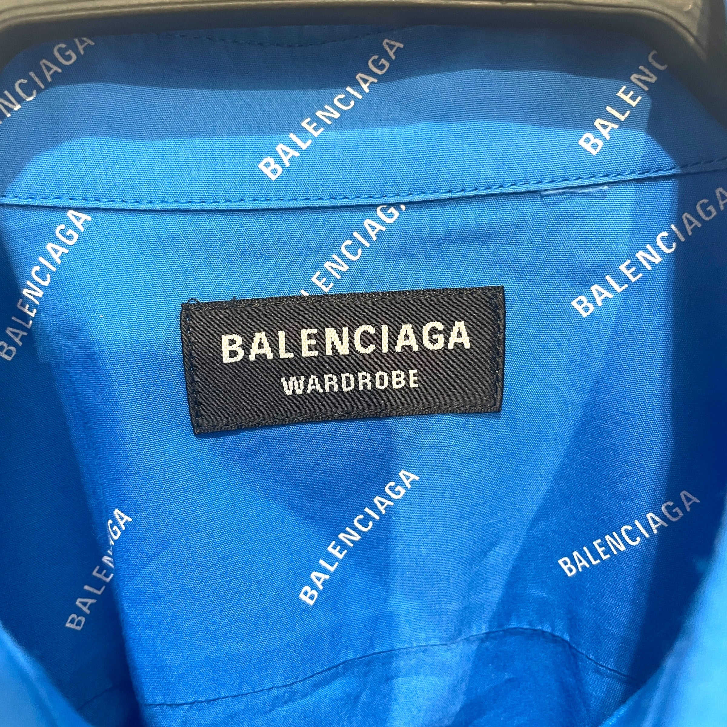 BALENCIAGA/SS Shirt/38/Cotton/BLU/All Over Print/All Over Logo S/S Shirt view 4